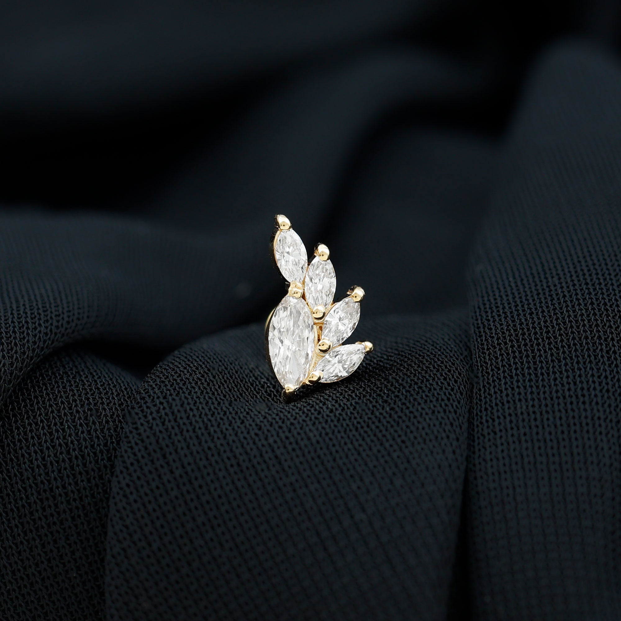 Marquise Diamond Cluster Helix Earring with Flat Back Natural - ( HI-SI ) - Rosec Jewels