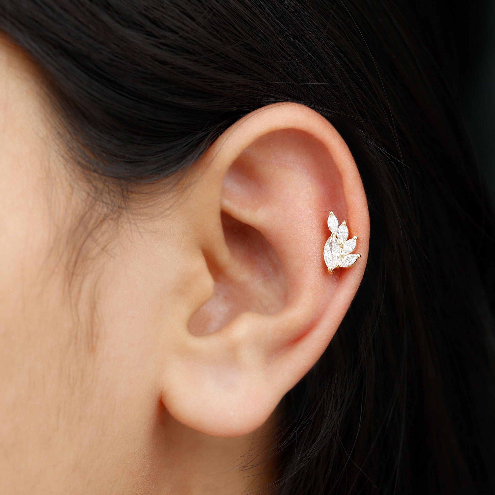 Marquise Diamond Cluster Helix Earring with Flat Back Natural - ( HI-SI ) - Rosec Jewels