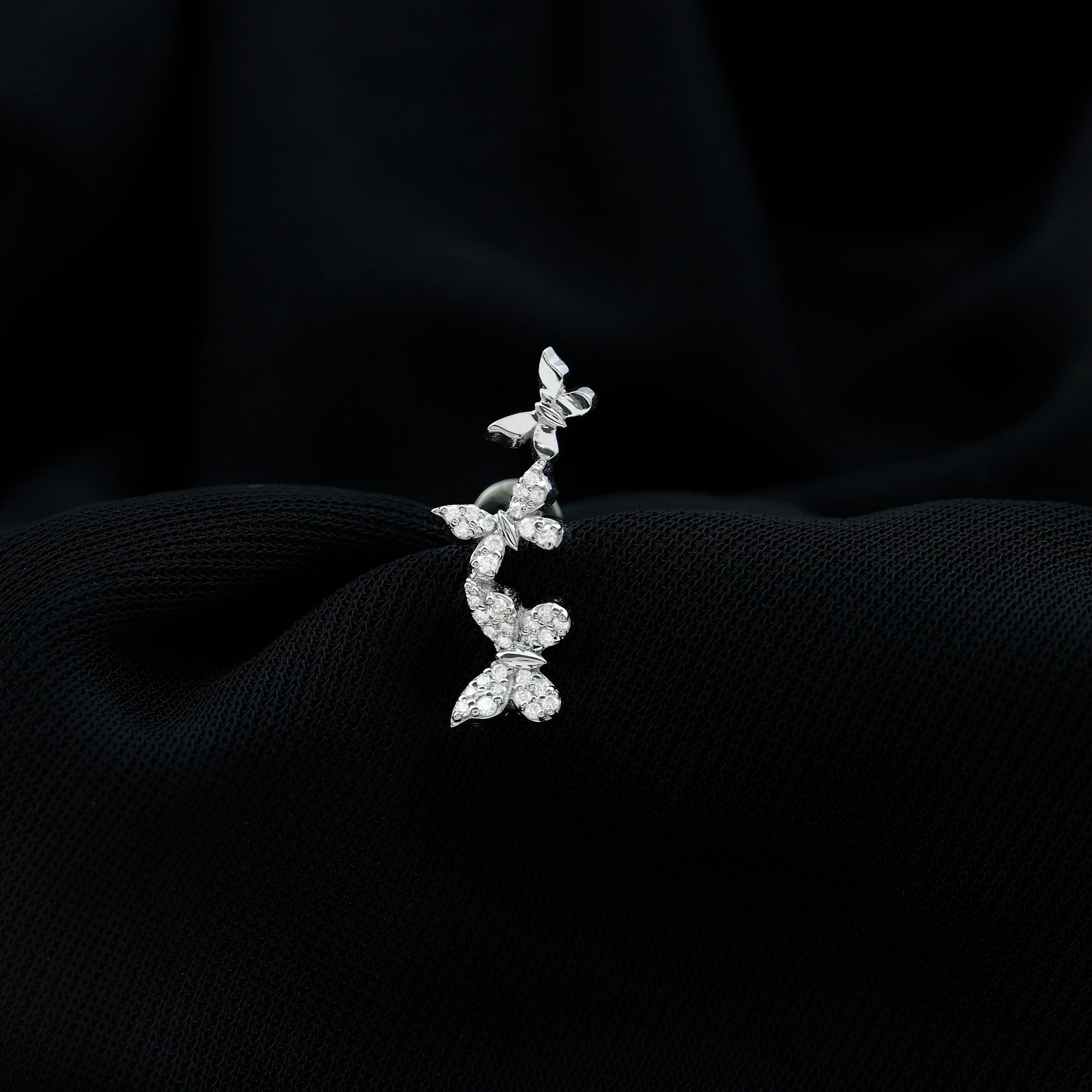 Diamond Butterfly Crawler Earring for Helix Piercing Natural - ( HI-SI ) - Rosec Jewels
