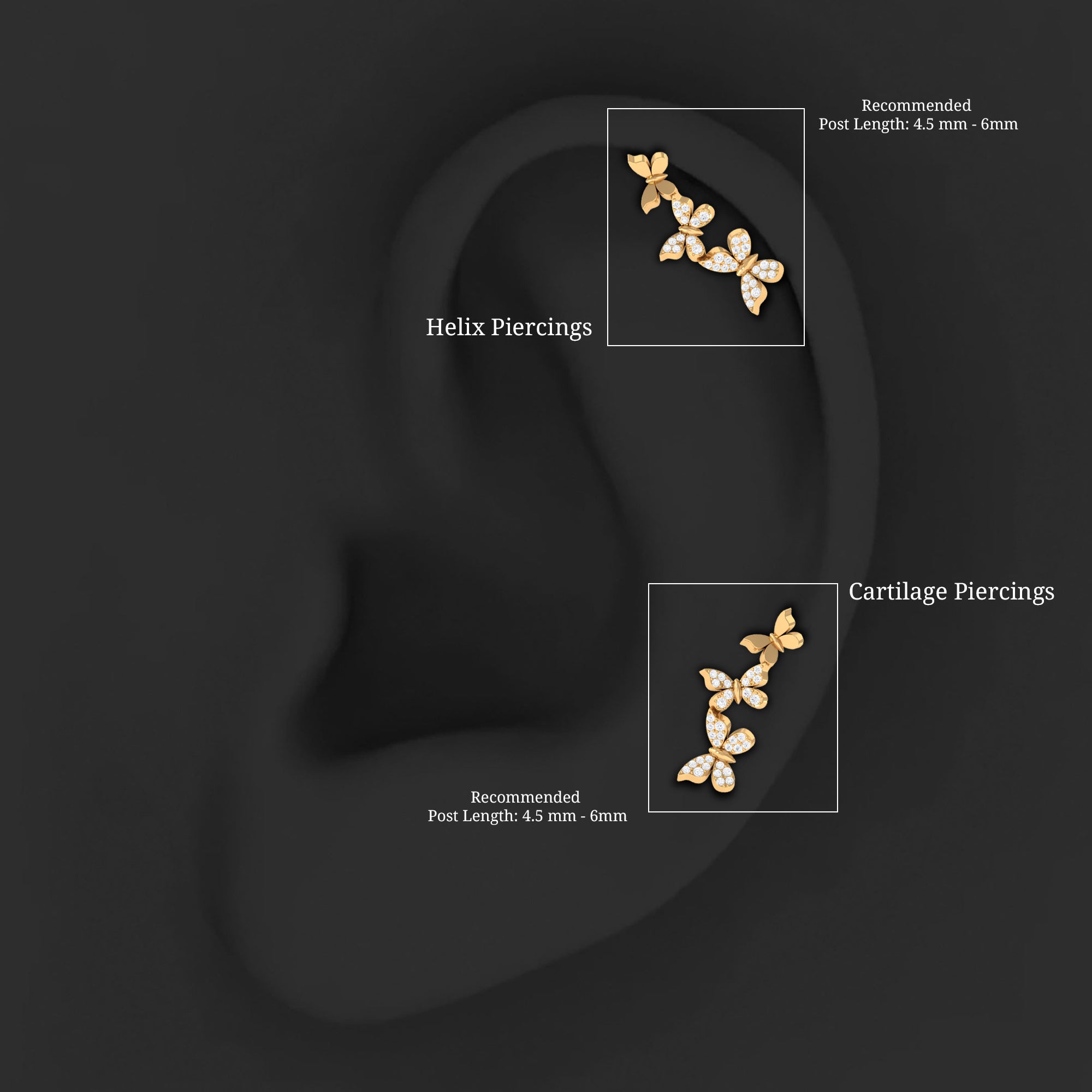 Diamond Butterfly Crawler Earring for Helix Piercing Natural - ( HI-SI ) - Rosec Jewels