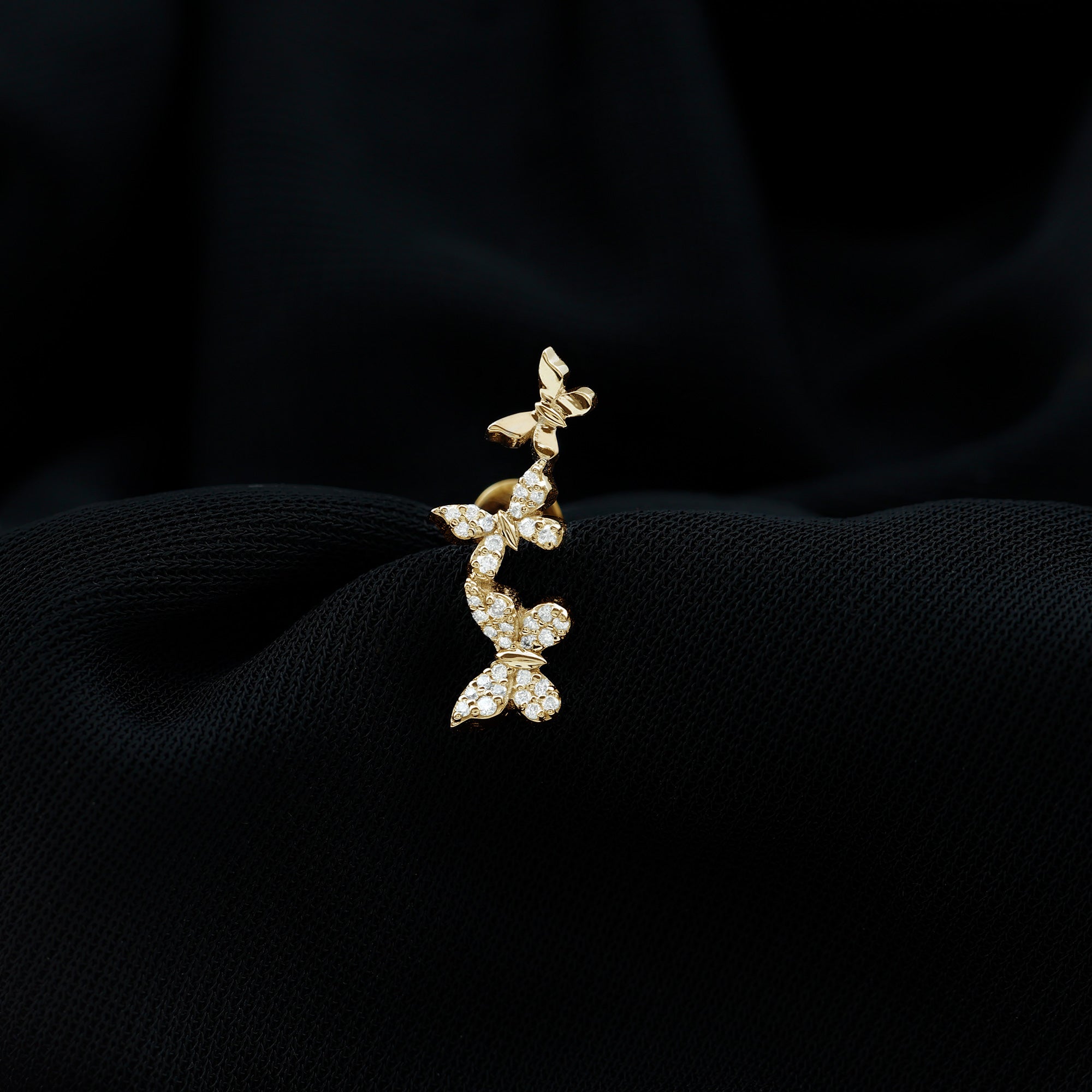 Diamond Butterfly Crawler Earring for Helix Piercing Natural - ( HI-SI ) - Rosec Jewels