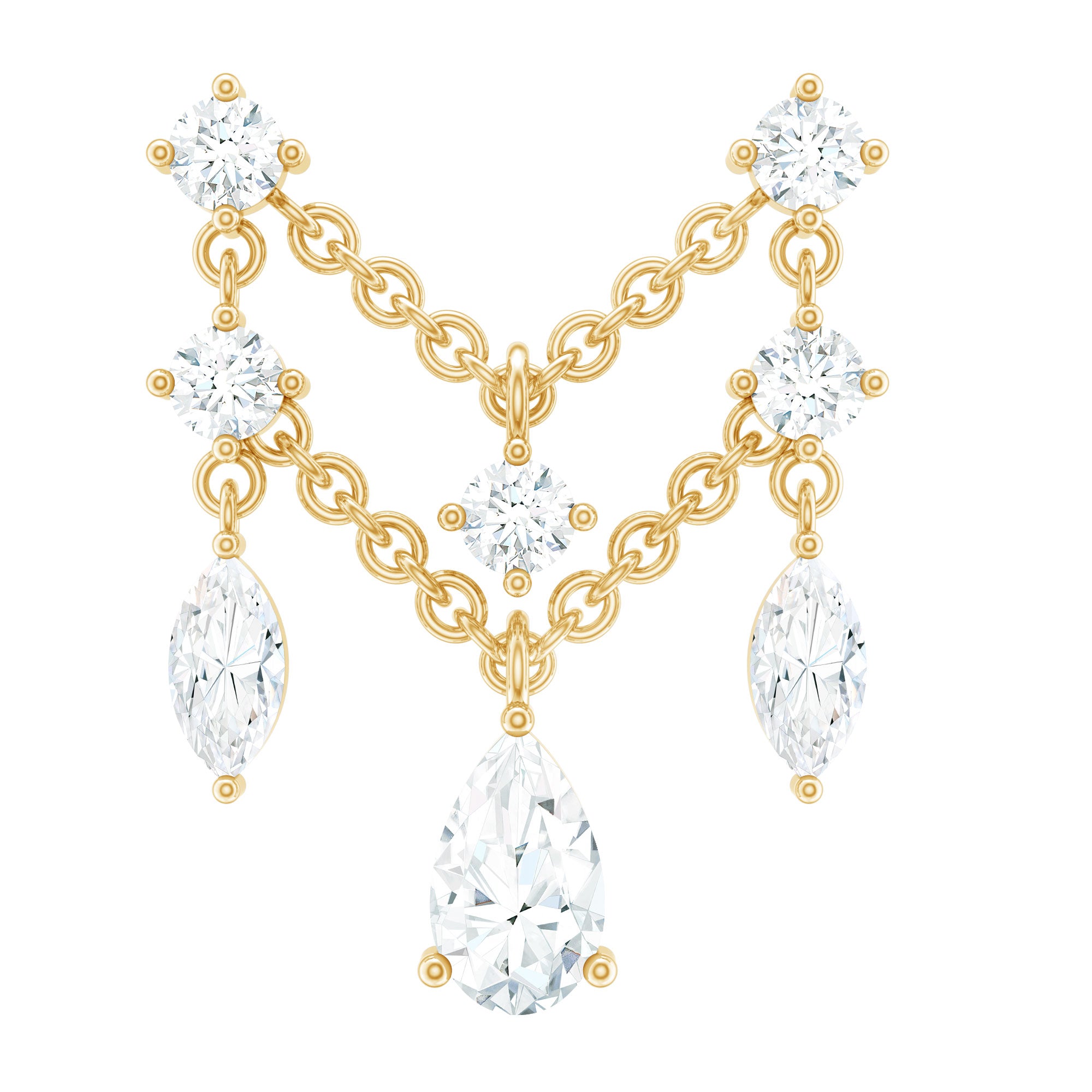 Brilliant Cut Diamond Double Chain Drop Earring for Cartilage Piercing Natural - ( HI-SI ) - Rosec Jewels