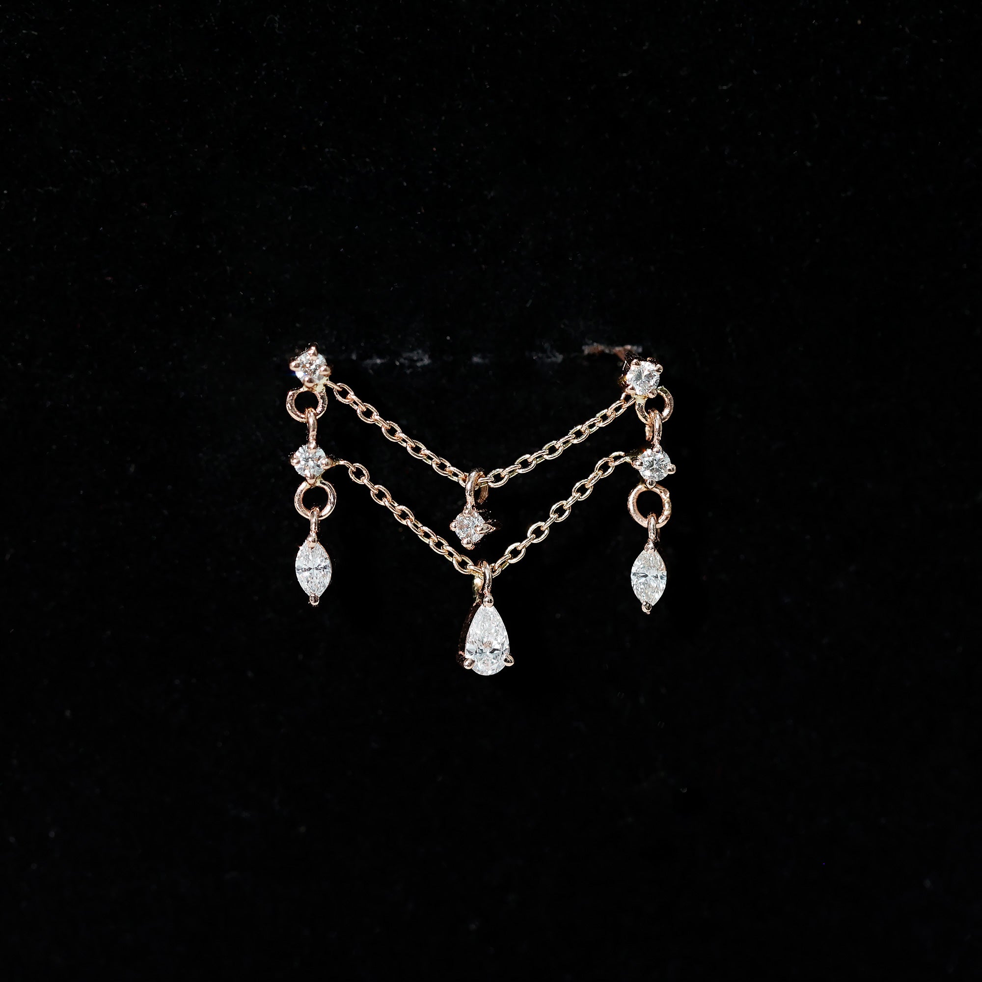 Brilliant Cut Diamond Double Chain Drop Earring for Cartilage Piercing Natural - ( HI-SI ) - Rosec Jewels