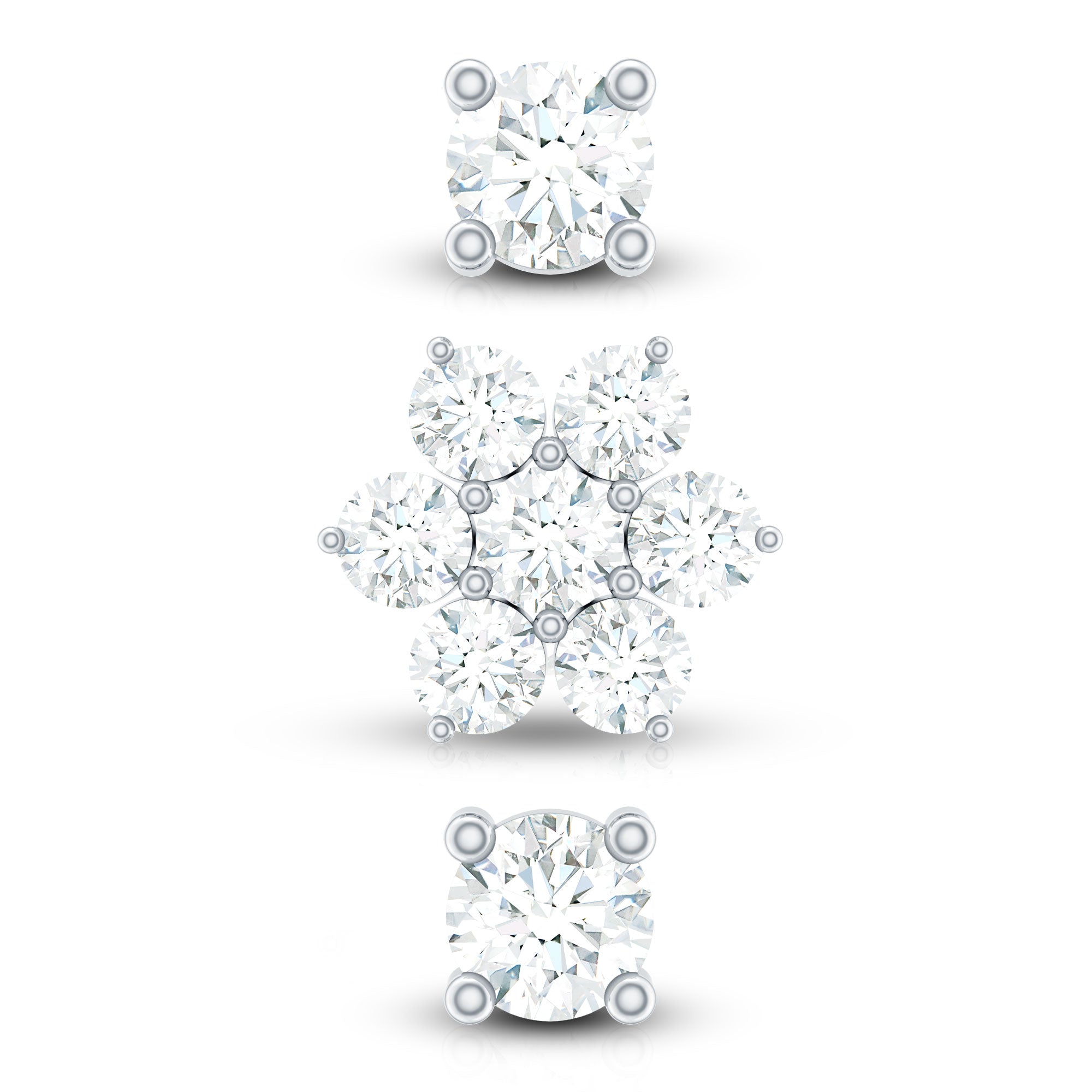 Certified Diamond Flower Helix Earring Set of 3 Natural - ( HI-SI ) - Rosec Jewels