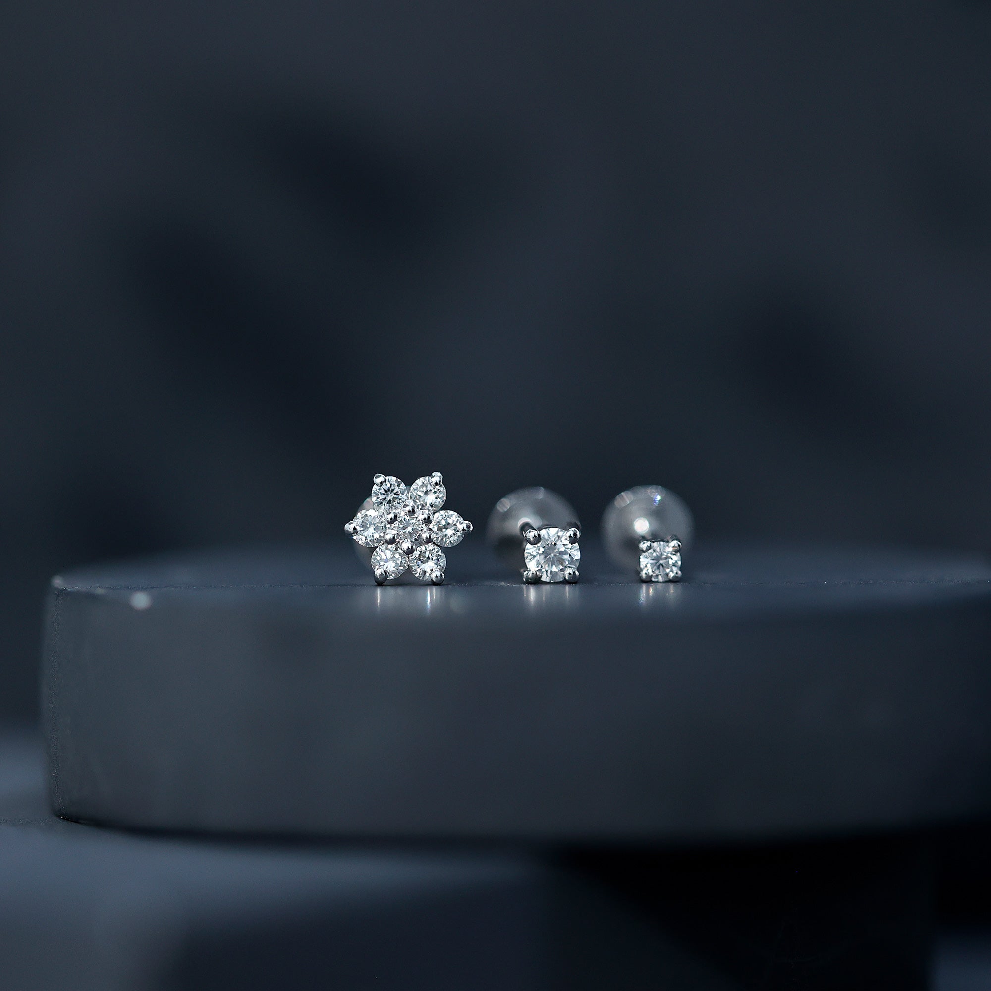 Certified Diamond Flower Helix Earring Set of 3 Natural - ( HI-SI ) - Rosec Jewels