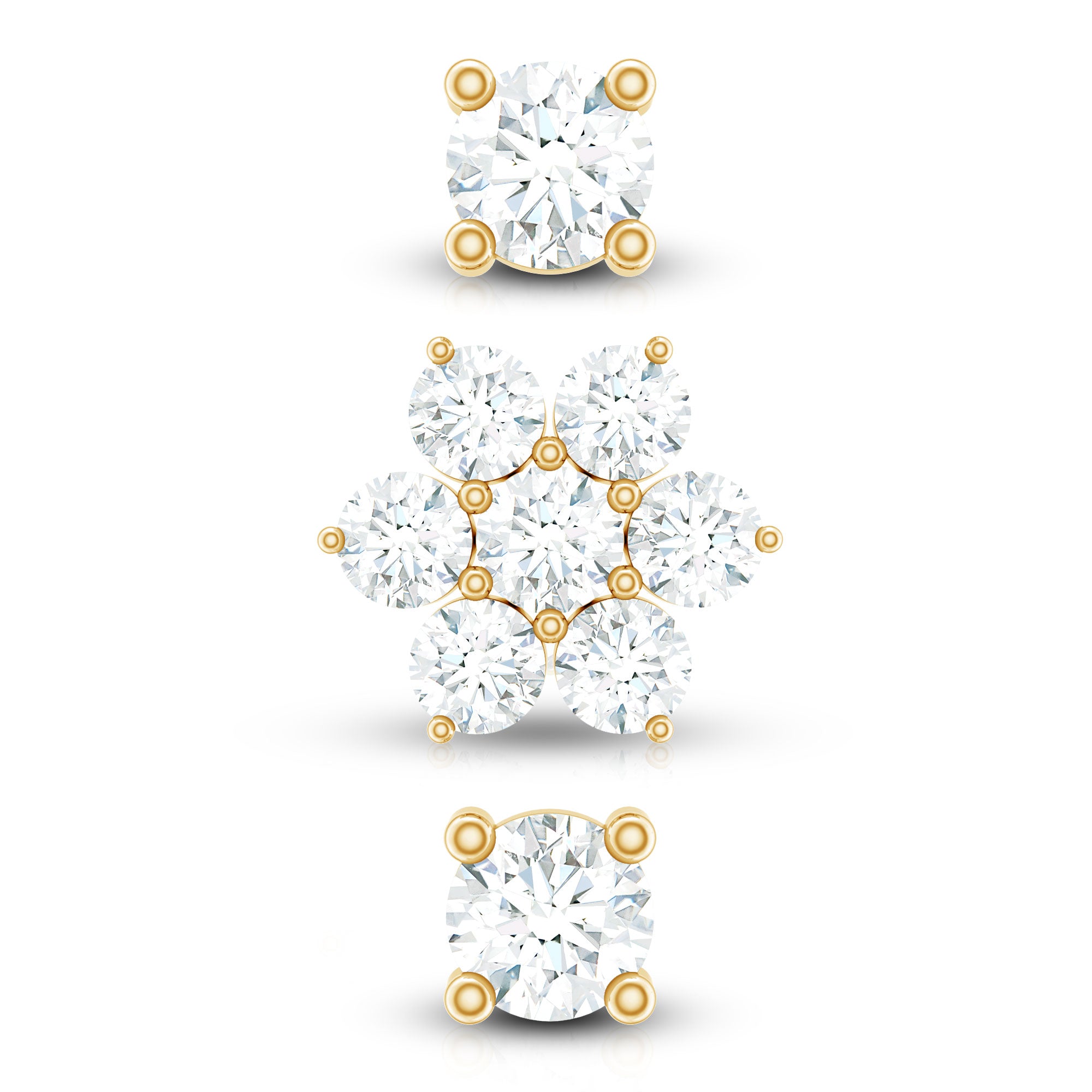 Certified Diamond Flower Helix Earring Set of 3 Natural - ( HI-SI ) - Rosec Jewels
