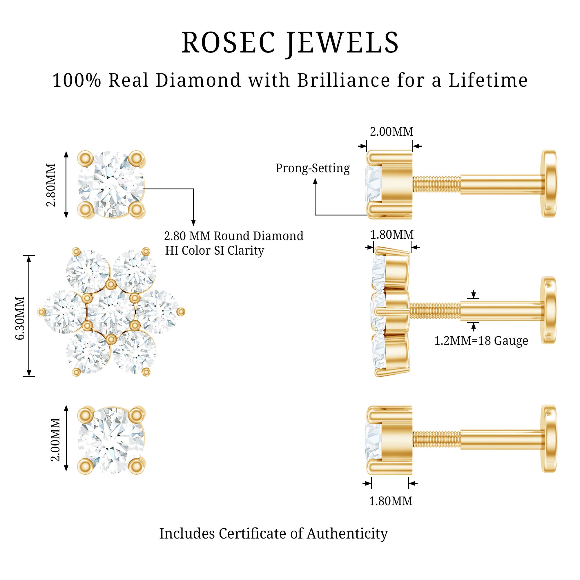 Certified Diamond Flower Helix Earring Set of 3 Natural - ( HI-SI ) - Rosec Jewels