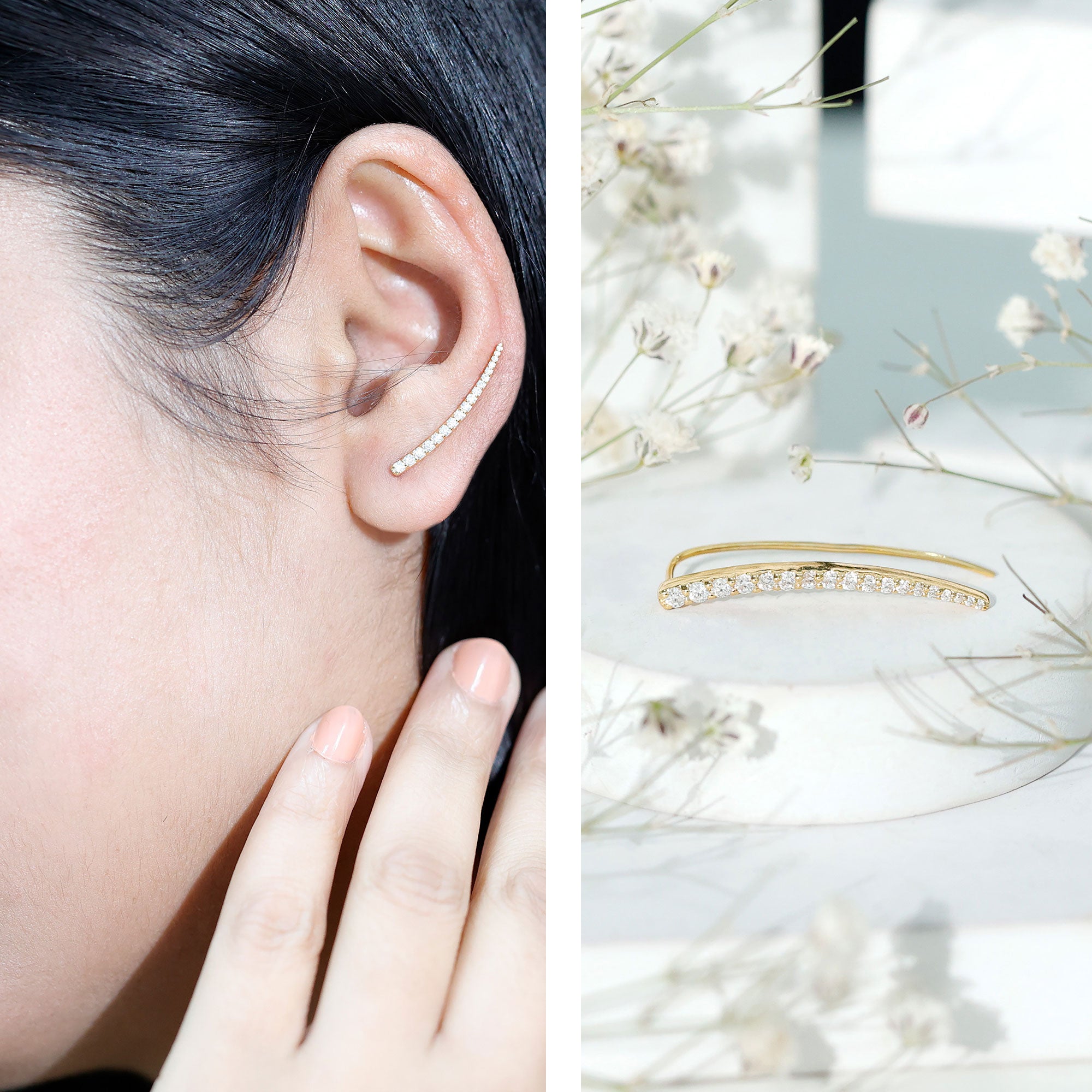 Graduated Style Diamond Climber Helix Earring Natural - ( HI-SI ) - Rosec Jewels