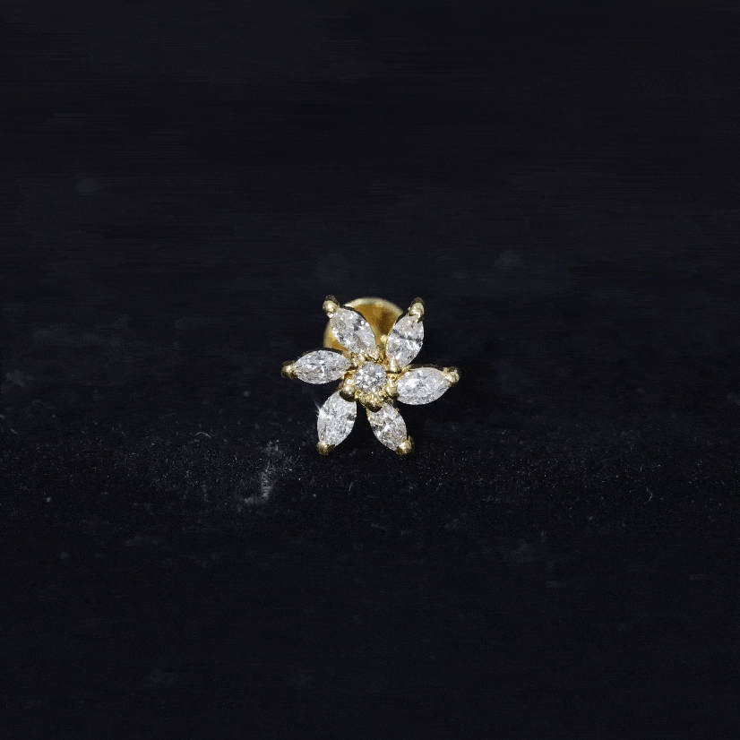 Sparkling Marquise Diamond Flower Helix Earring Natural - ( HI-SI ) - Rosec Jewels