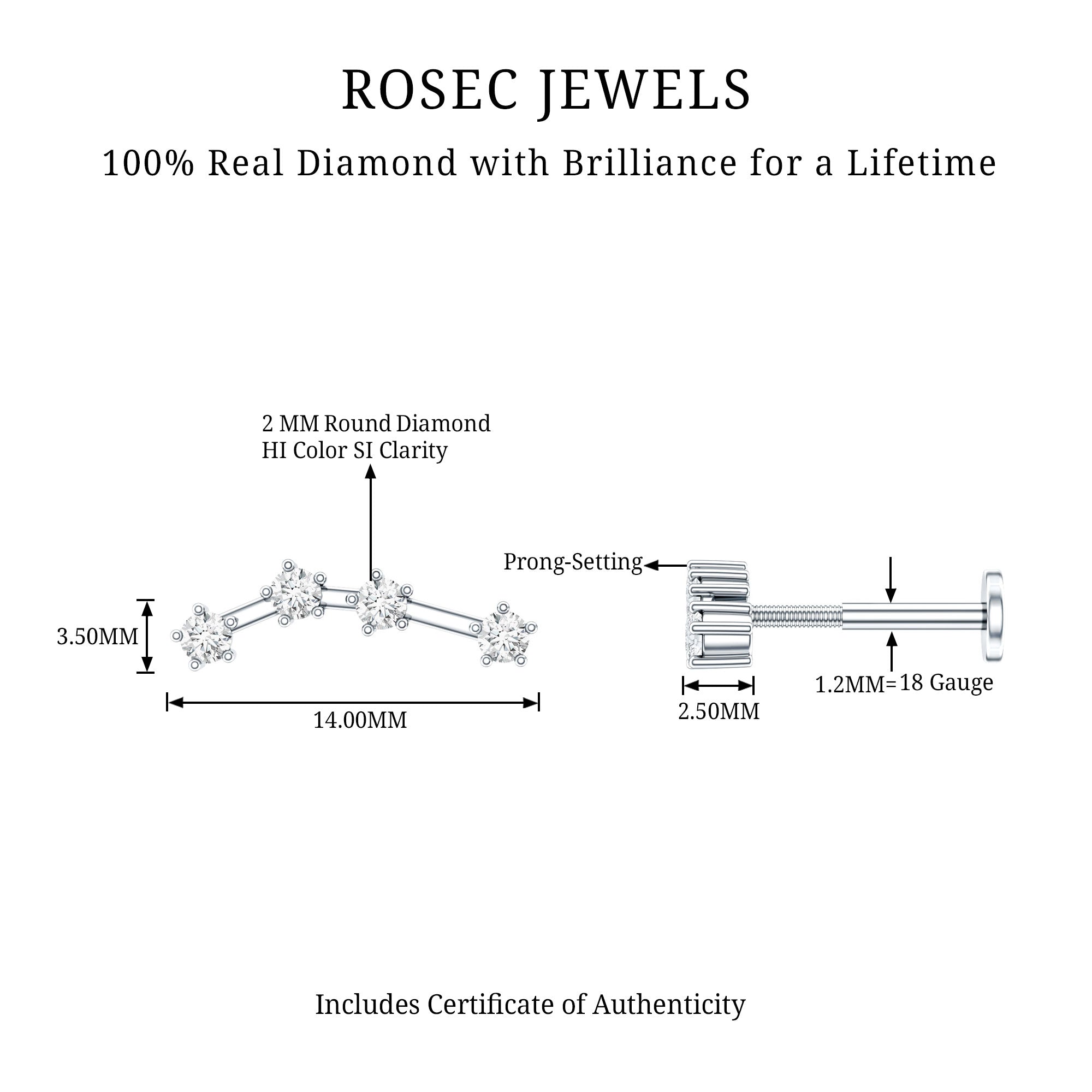 Diamond Aquarius Zodiac Earring for Helix Piercing Natural - ( HI-SI ) - Rosec Jewels