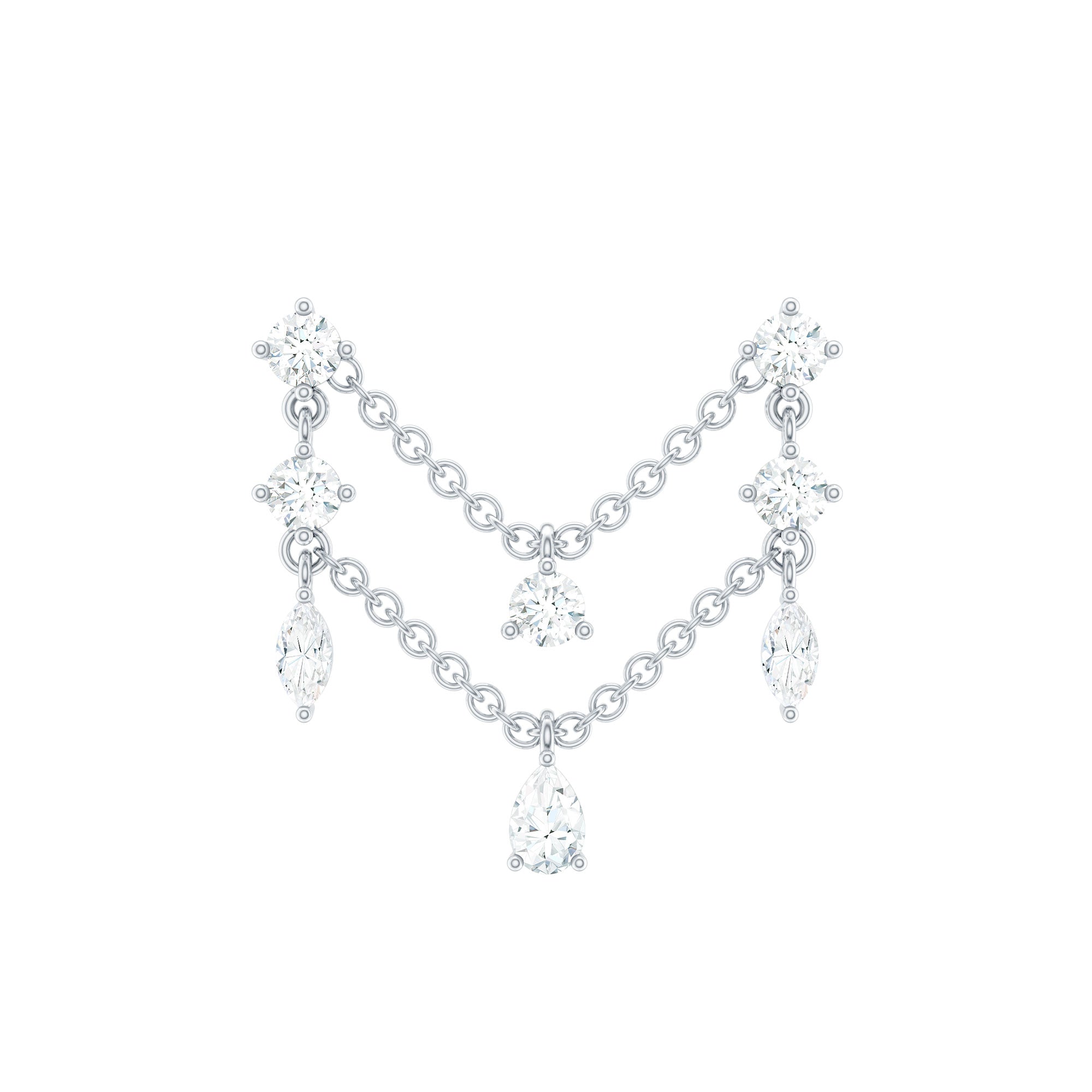 Real Diamond Double Chain Earring for Cartilage Piercing Natural - ( HI-SI ) - Rosec Jewels