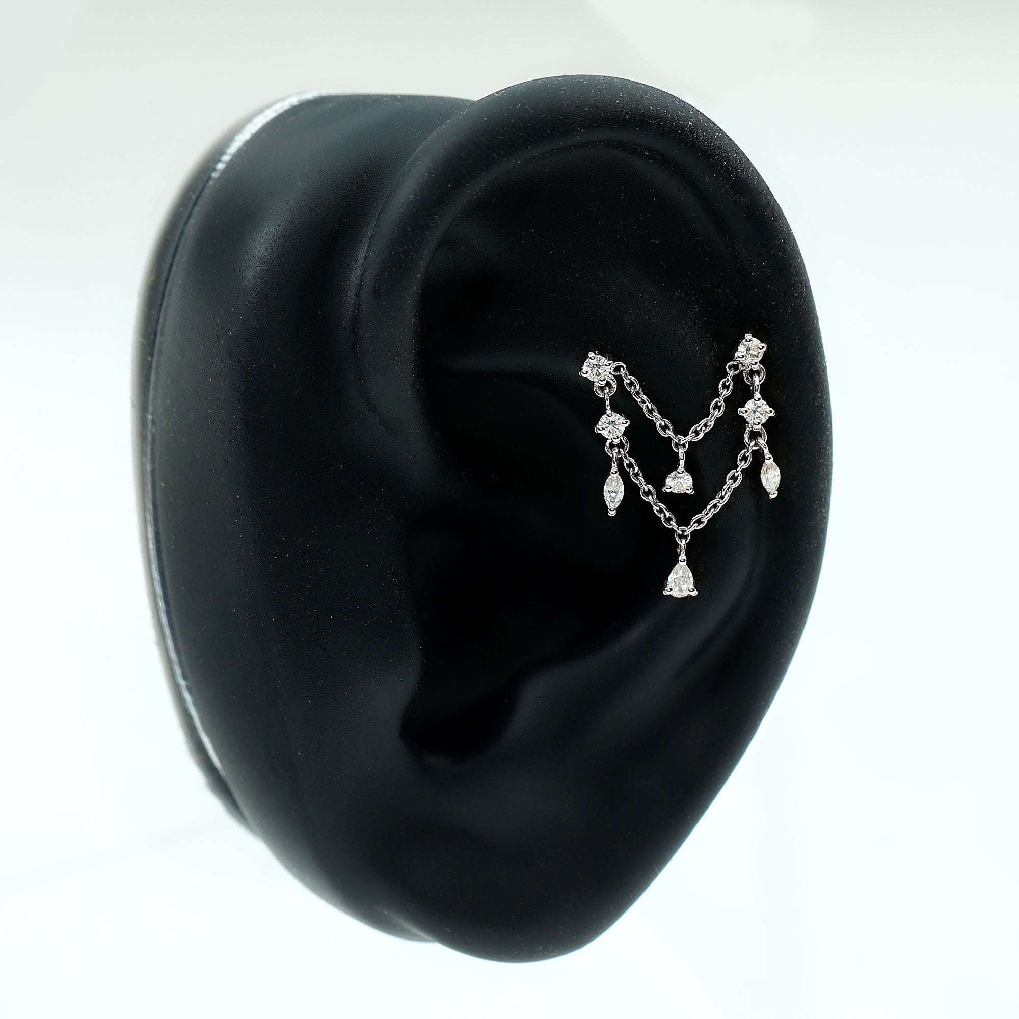 Real Diamond Double Chain Earring for Cartilage Piercing Natural - ( HI-SI ) - Rosec Jewels