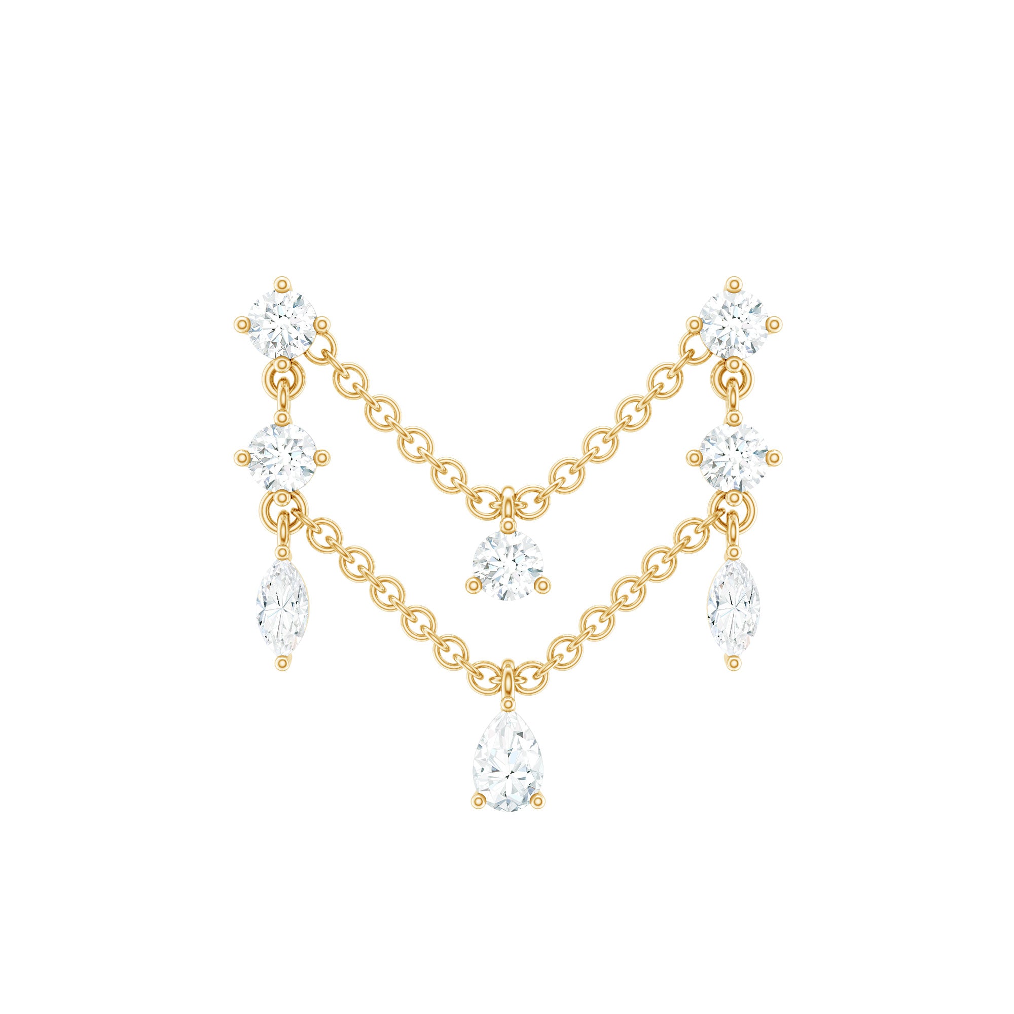 Real Diamond Double Chain Earring for Cartilage Piercing Natural - ( HI-SI ) - Rosec Jewels