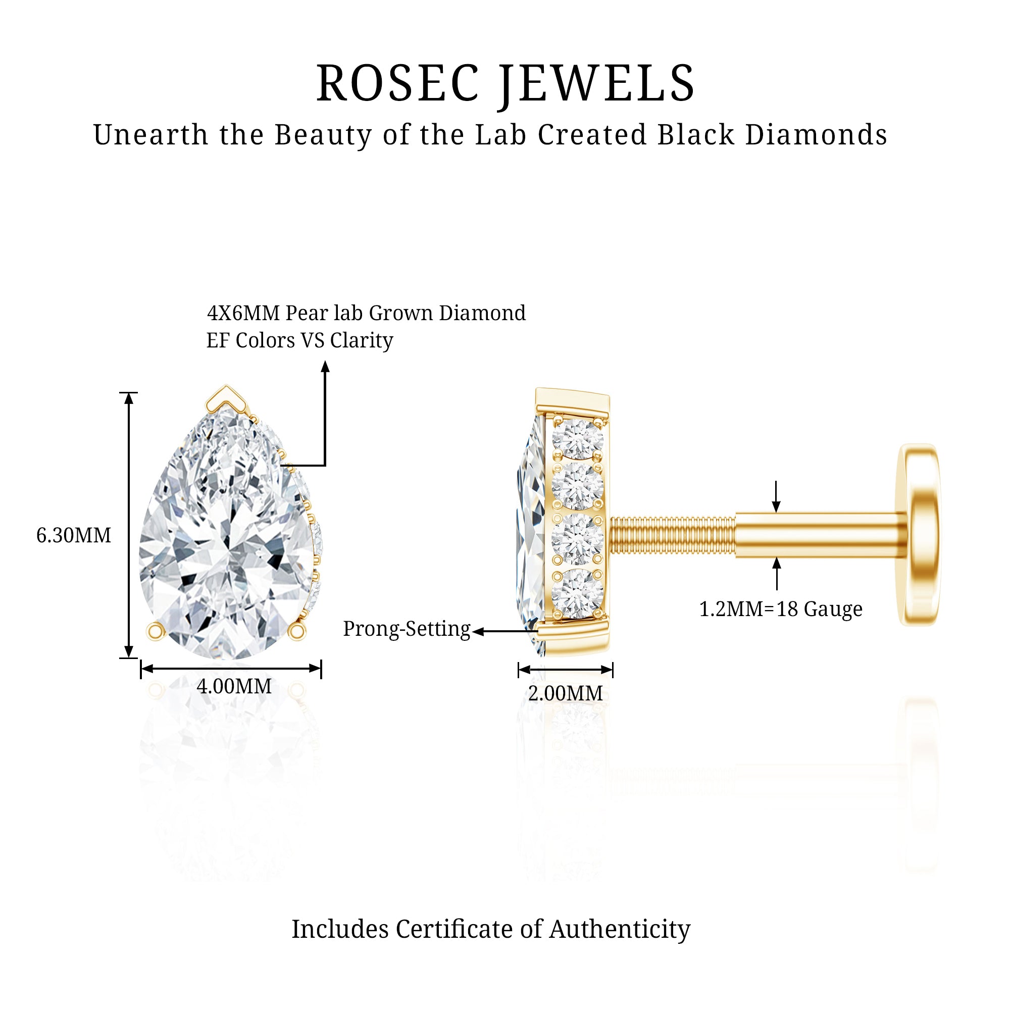 Pear Shaped Diamond Solitaire Tragus Earring Lab - ( EF-VS ) - Rosec Jewels