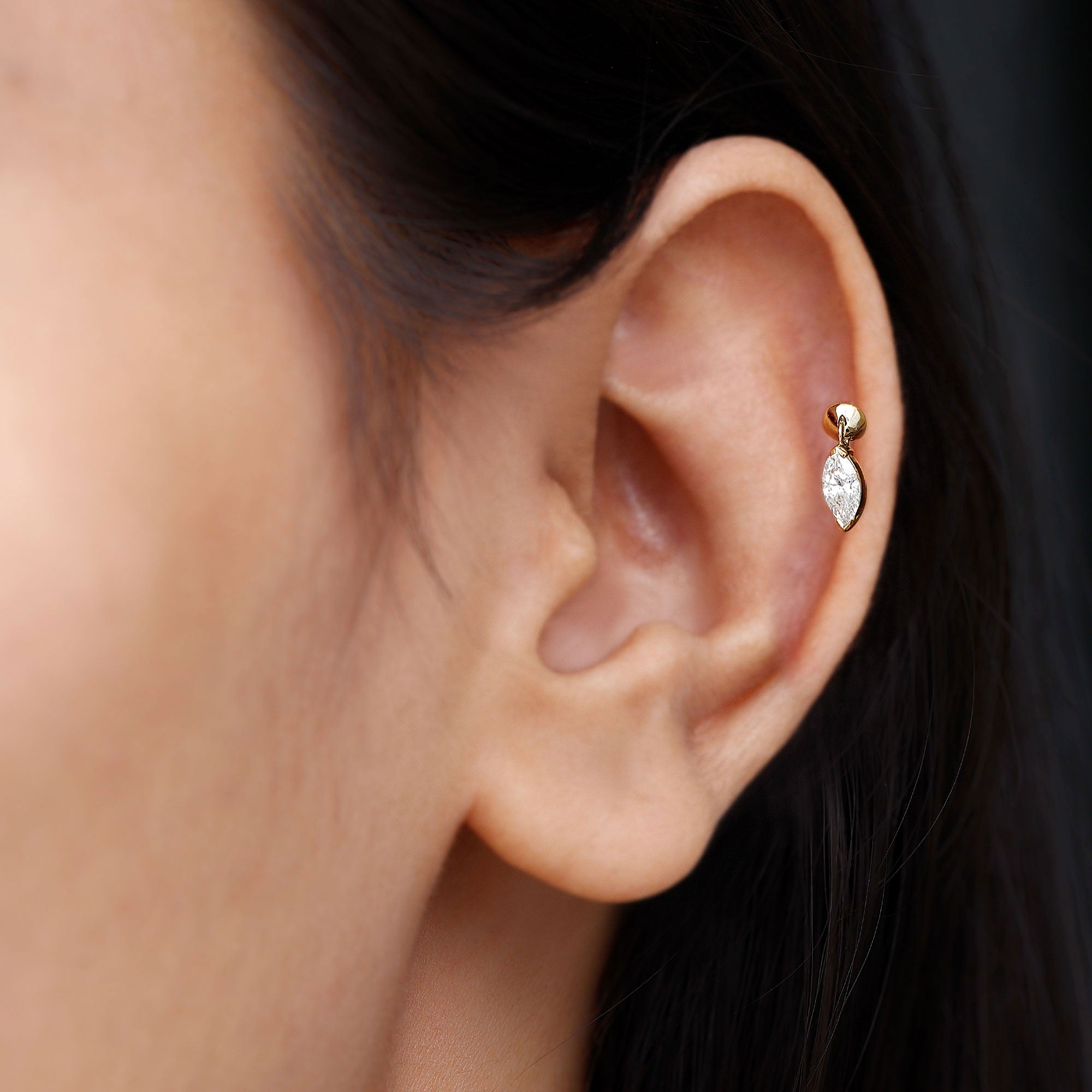 Marquise Diamond Cartilage Dangle Earring Lab - ( EF-VS ) - Rosec Jewels