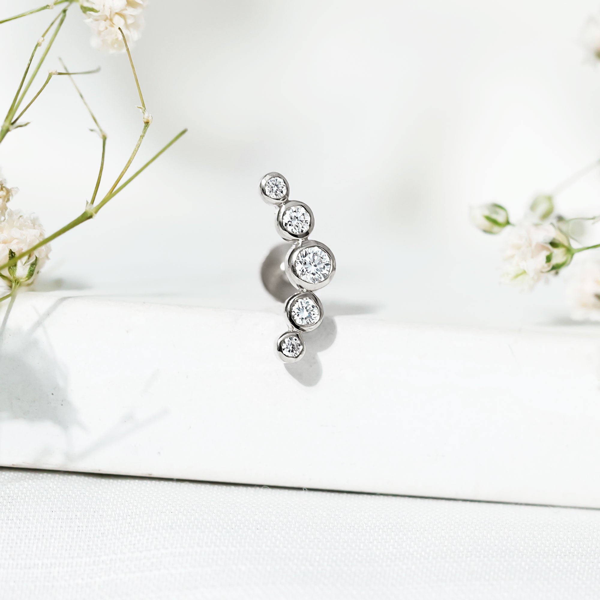 Graduated Diamond Ear Climber Earring in Bezel Setting Lab - ( EF-VS ) - Rosec Jewels