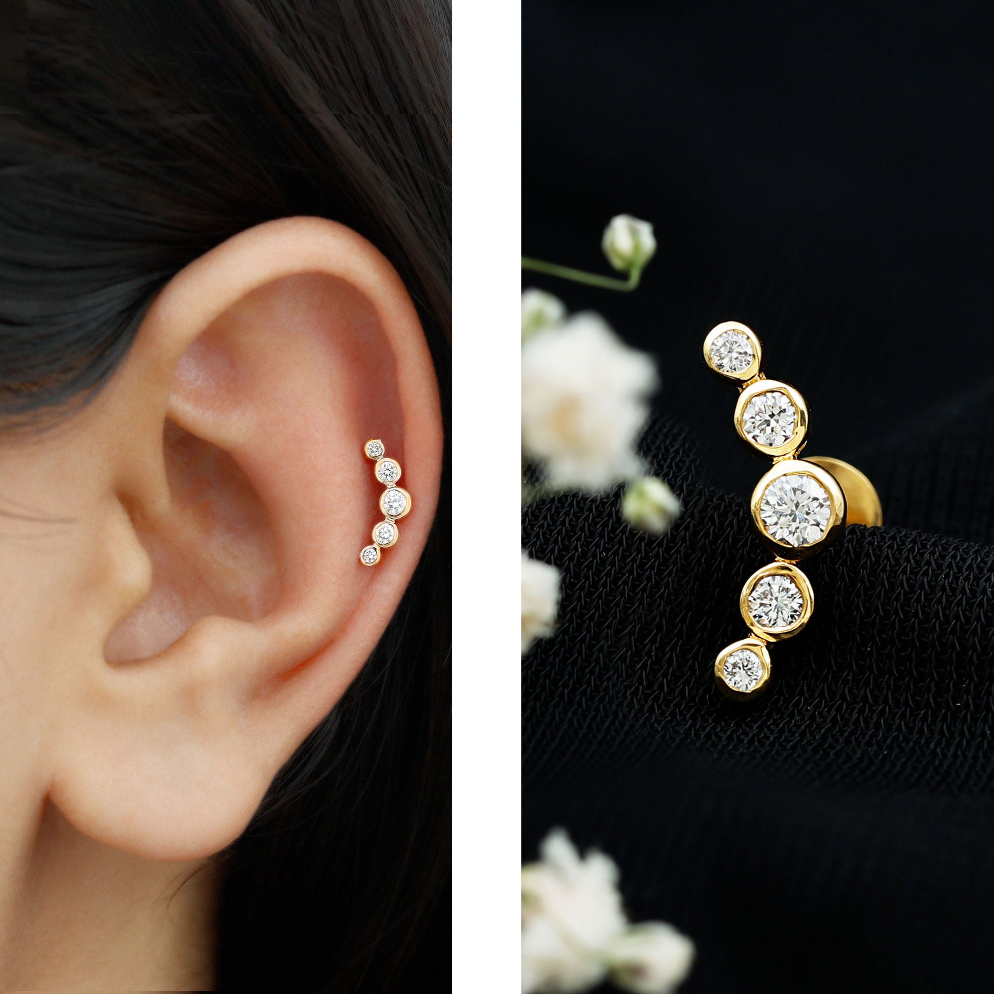 Graduated Diamond Ear Climber Earring in Bezel Setting Lab - ( EF-VS ) - Rosec Jewels