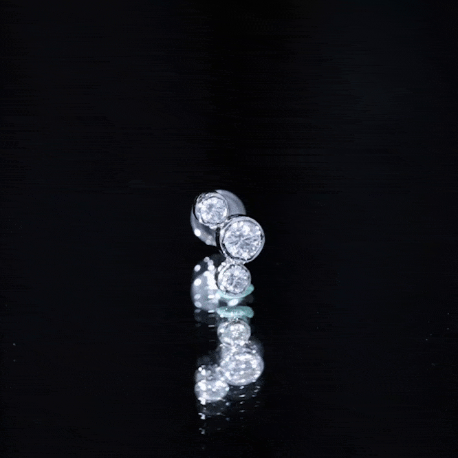Bezel Set Diamond Three Stone Earring for Helix Piercing Lab - ( EF-VS ) - Rosec Jewels