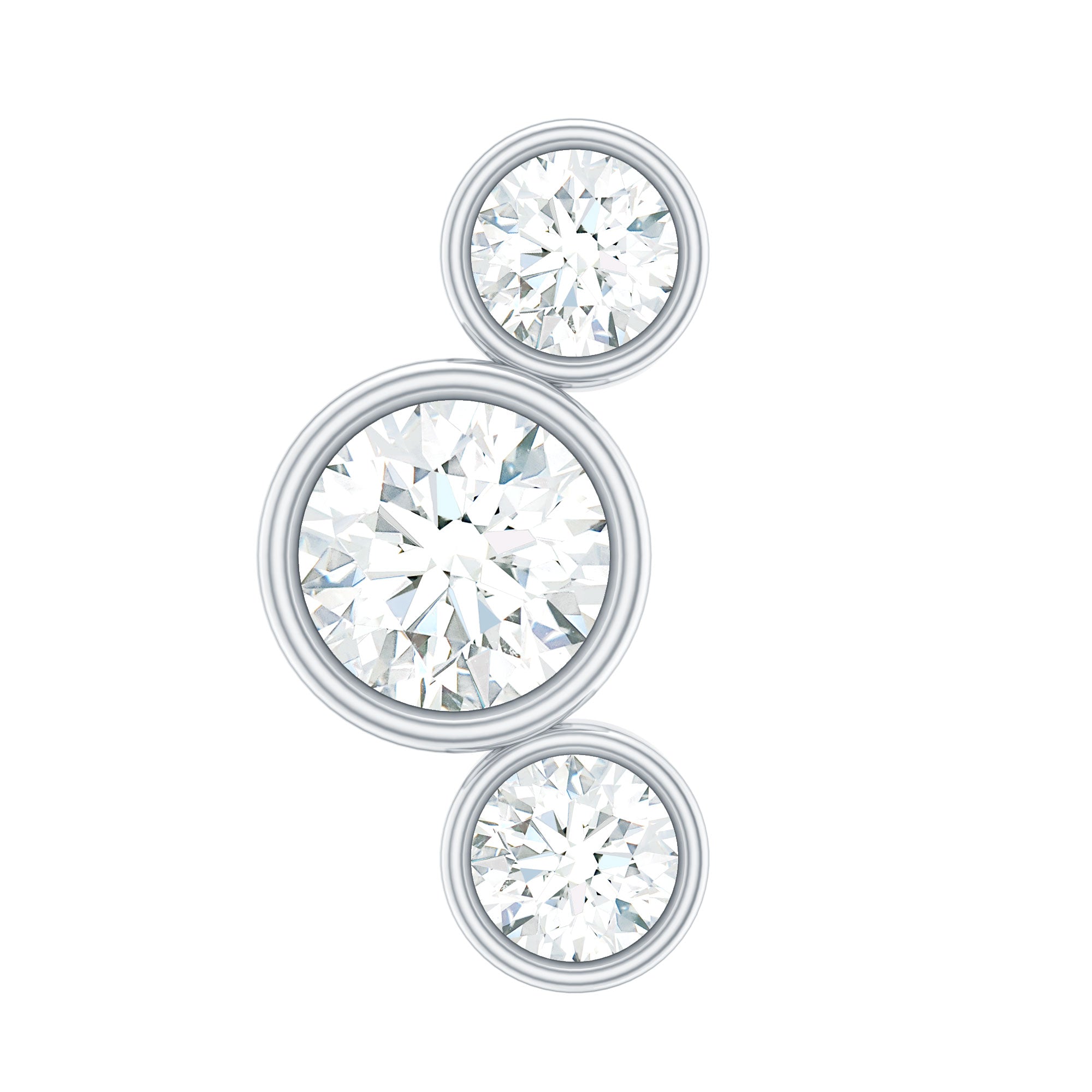 Bezel Set Diamond Three Stone Earring for Helix Piercing Lab - ( EF-VS ) - Rosec Jewels