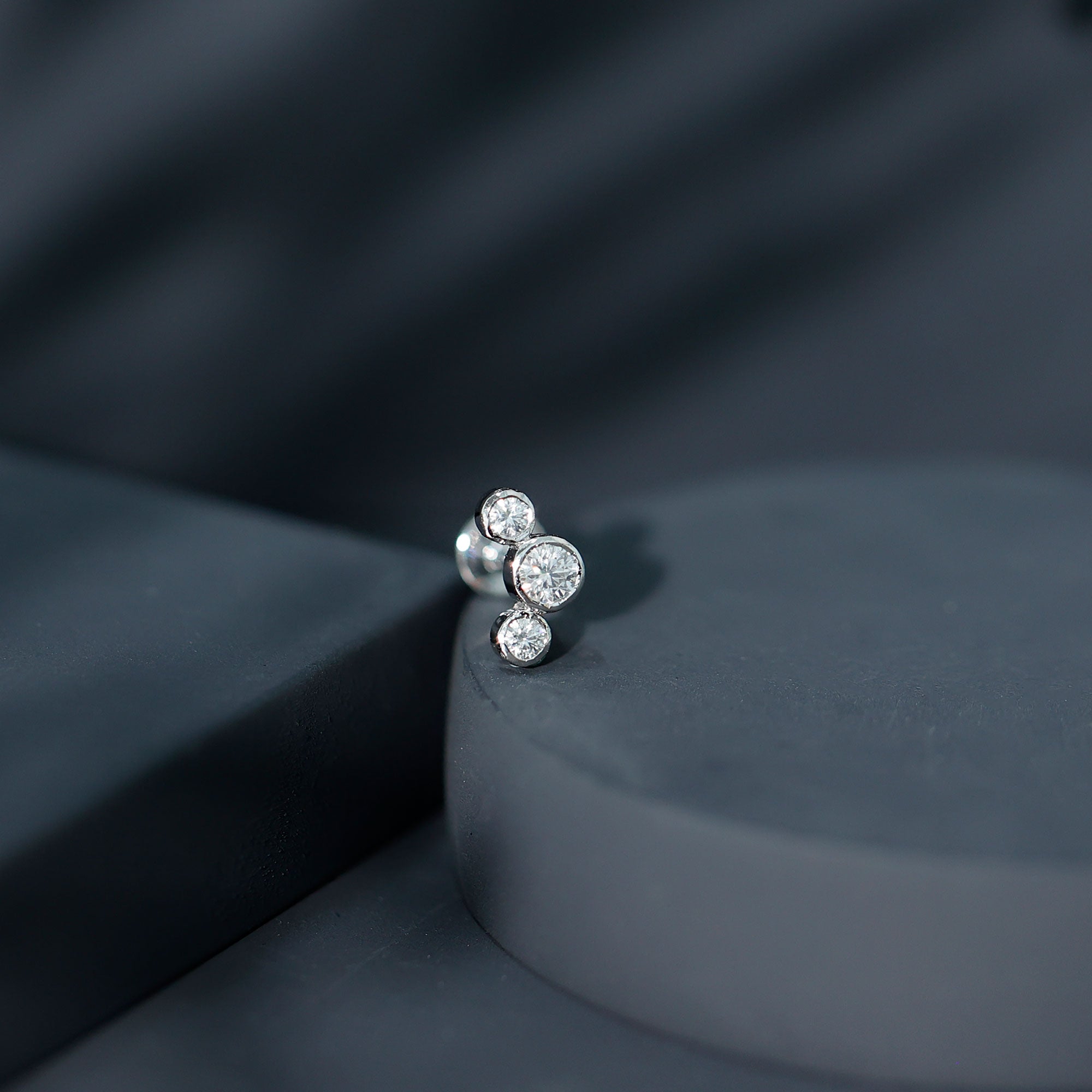 Bezel Set Diamond Three Stone Earring for Helix Piercing Lab - ( EF-VS ) - Rosec Jewels