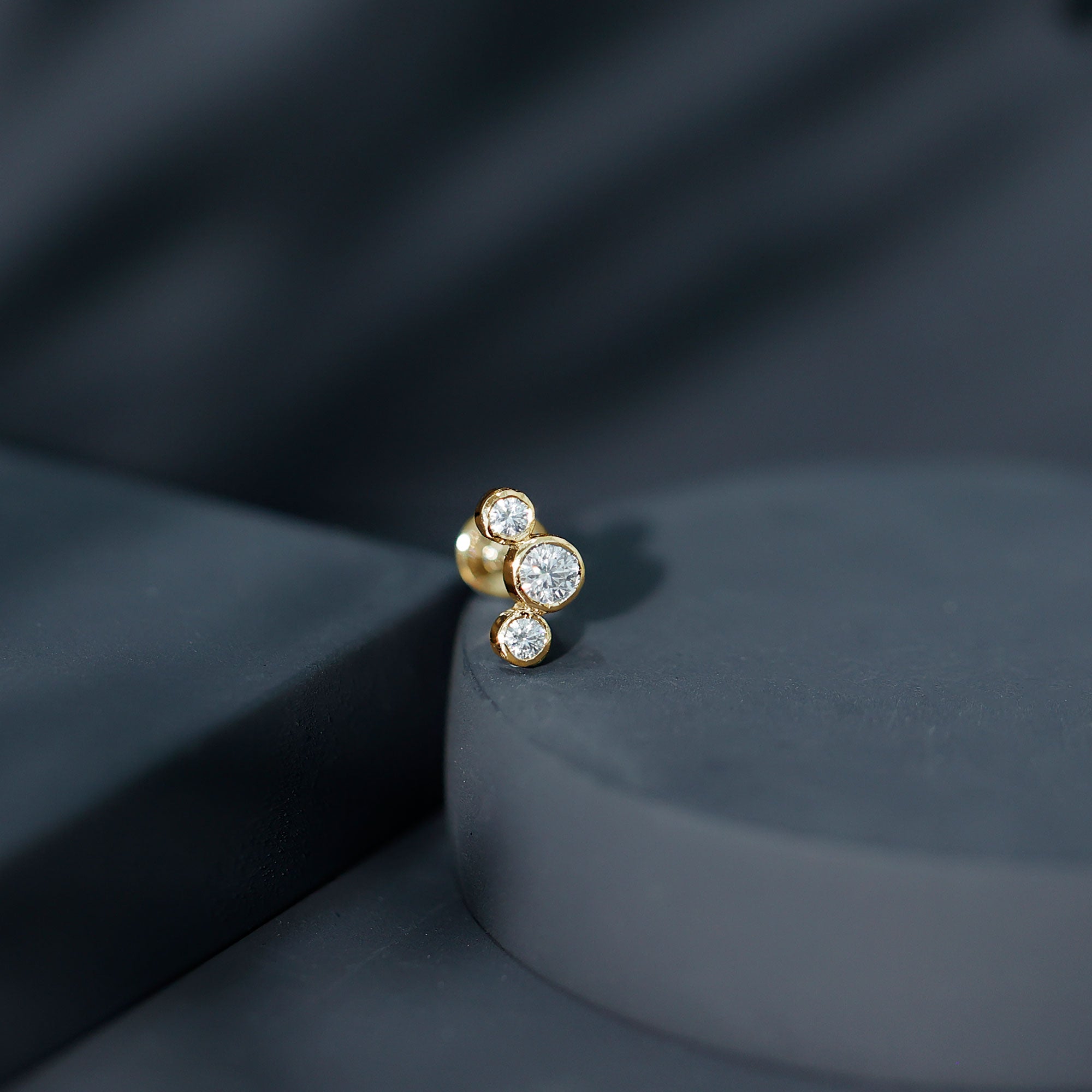 Bezel Set Diamond Three Stone Earring for Helix Piercing Lab - ( EF-VS ) - Rosec Jewels