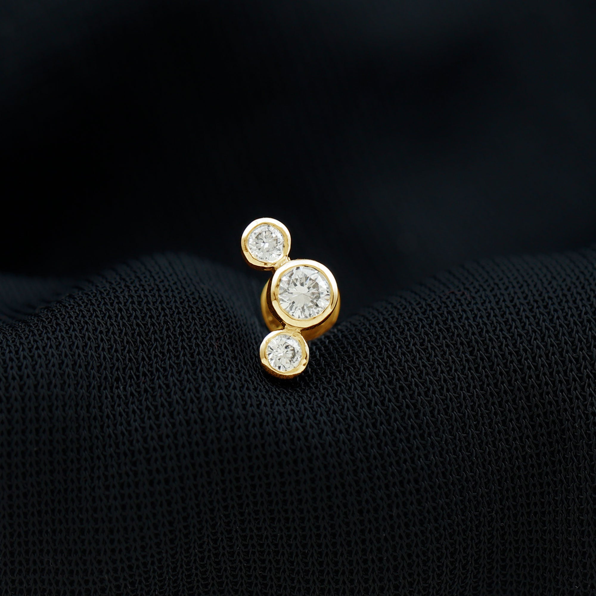 Bezel Set Diamond Three Stone Earring for Helix Piercing Lab - ( EF-VS ) - Rosec Jewels