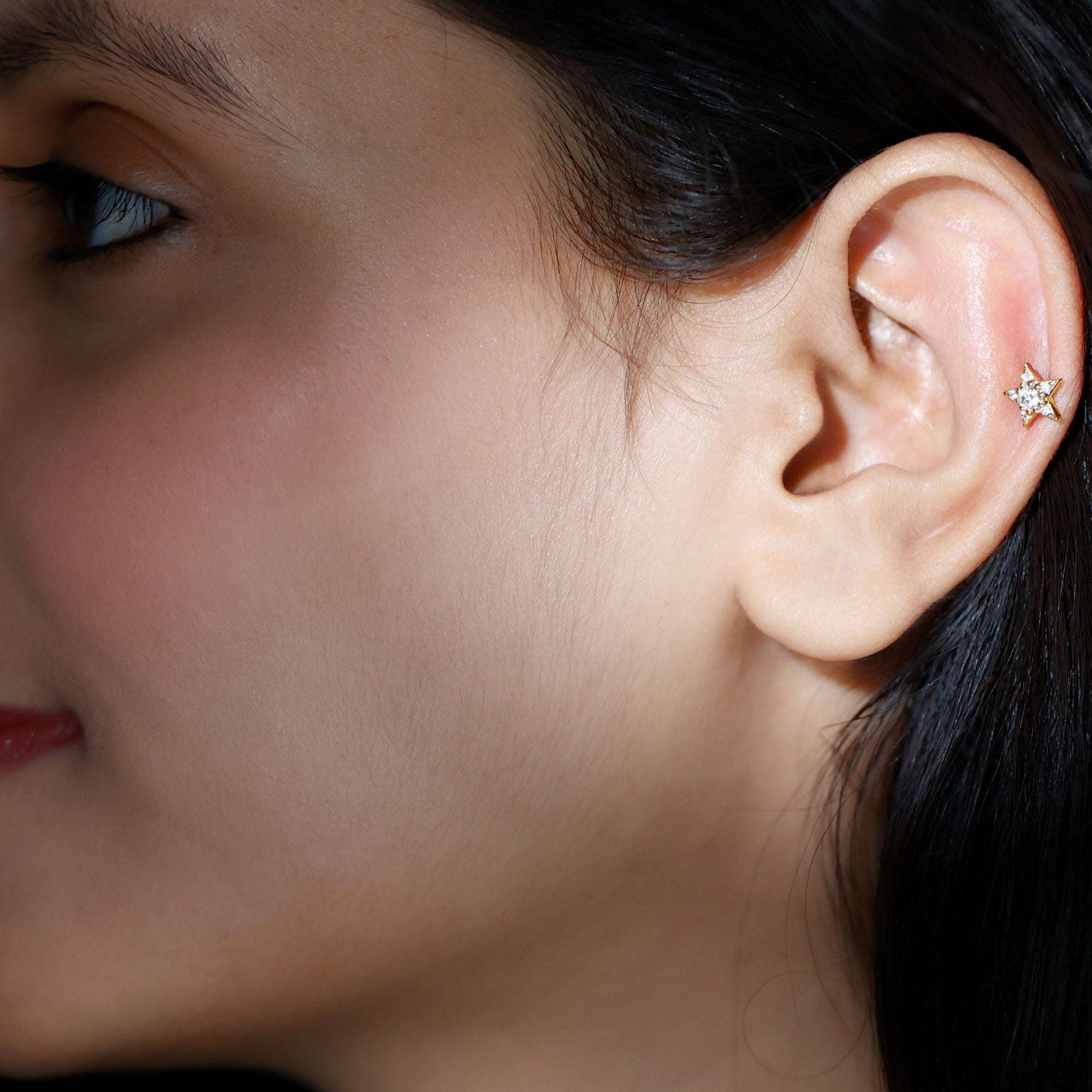 Minimal Diamond Star Celestial Earring for Helix Piercing Lab - ( EF-VS ) - Rosec Jewels