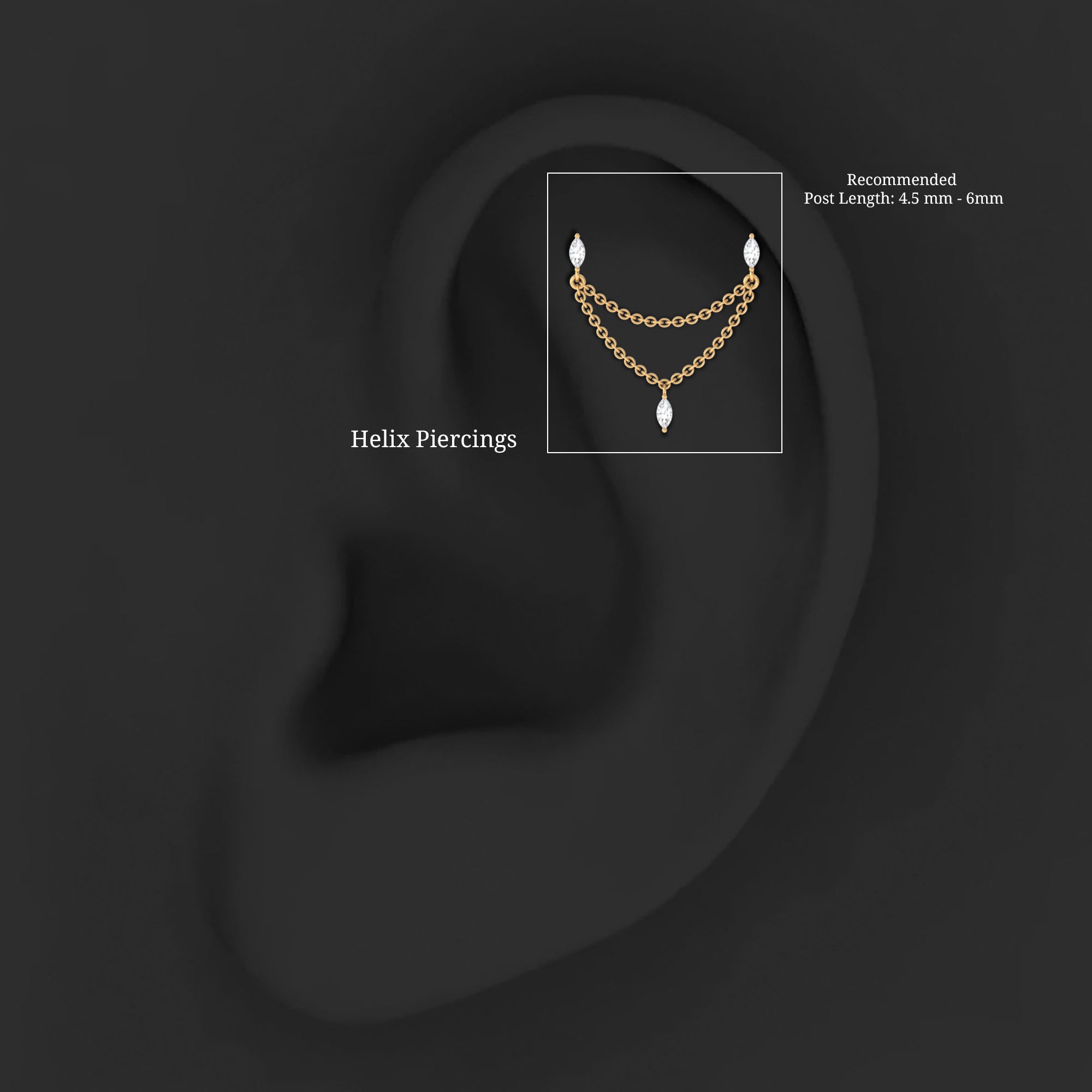 Marquise Diamond Double Piercing Earring with Dangling Chain Lab - ( EF-VS ) - Rosec Jewels