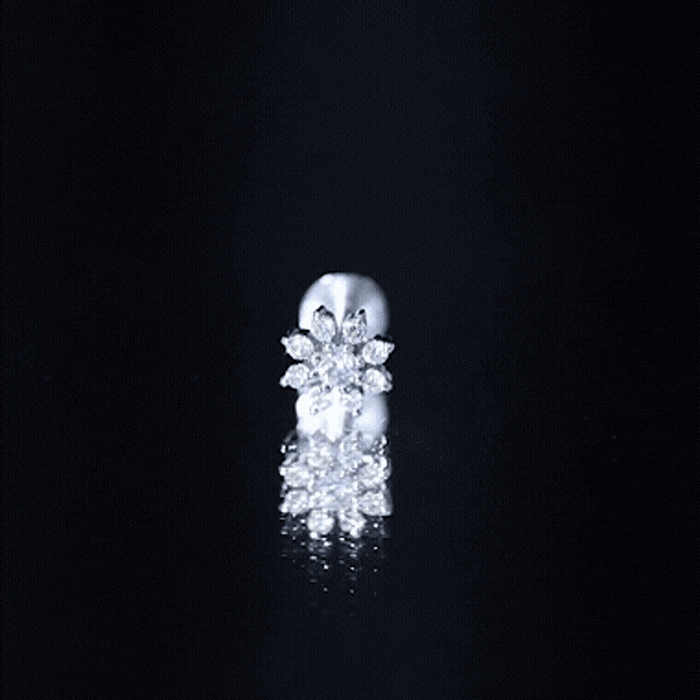 Sparkling Diamond Flower Cartilage Earring with Flat Back Lab - ( EF-VS ) - Rosec Jewels