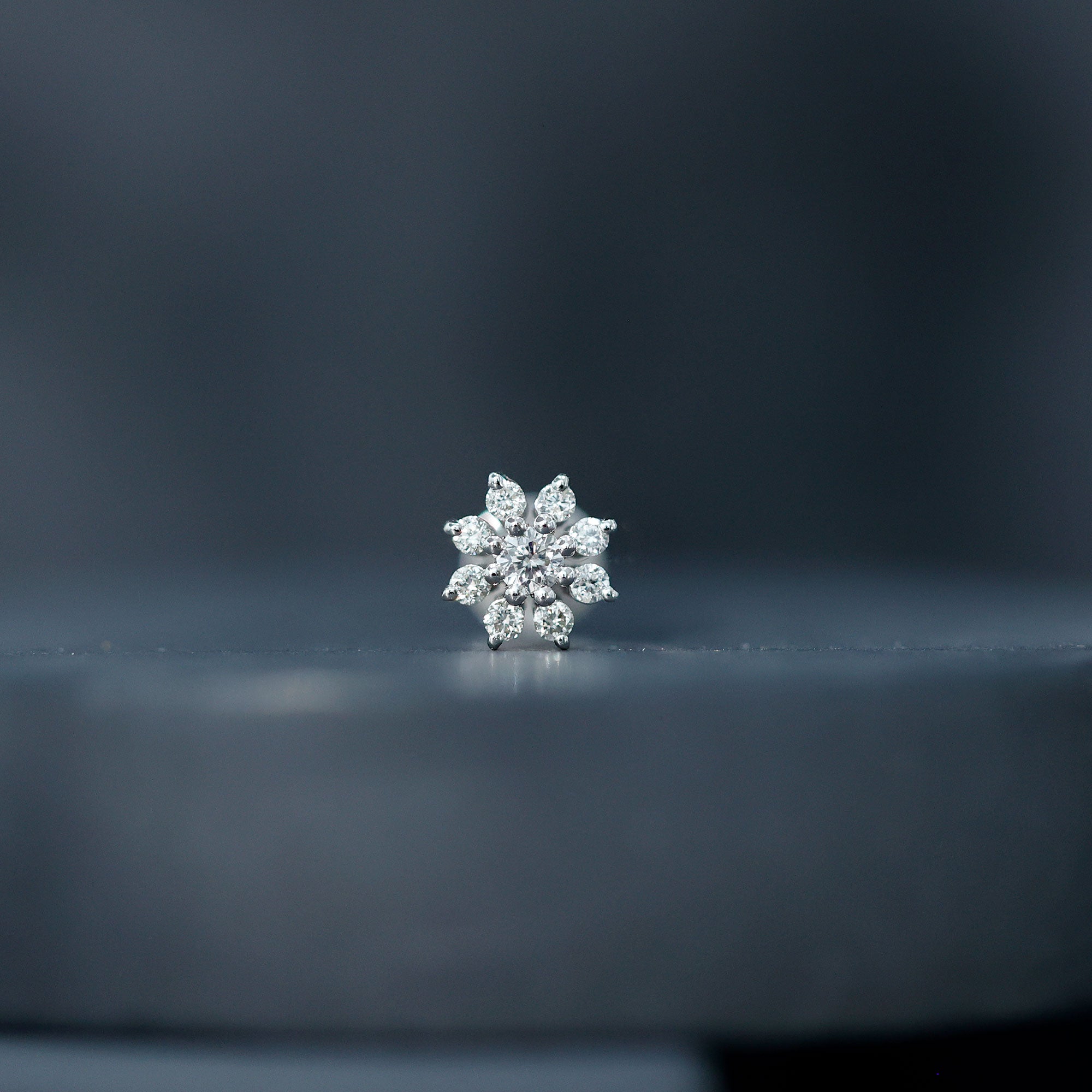 Sparkling Diamond Flower Cartilage Earring with Flat Back Lab - ( EF-VS ) - Rosec Jewels