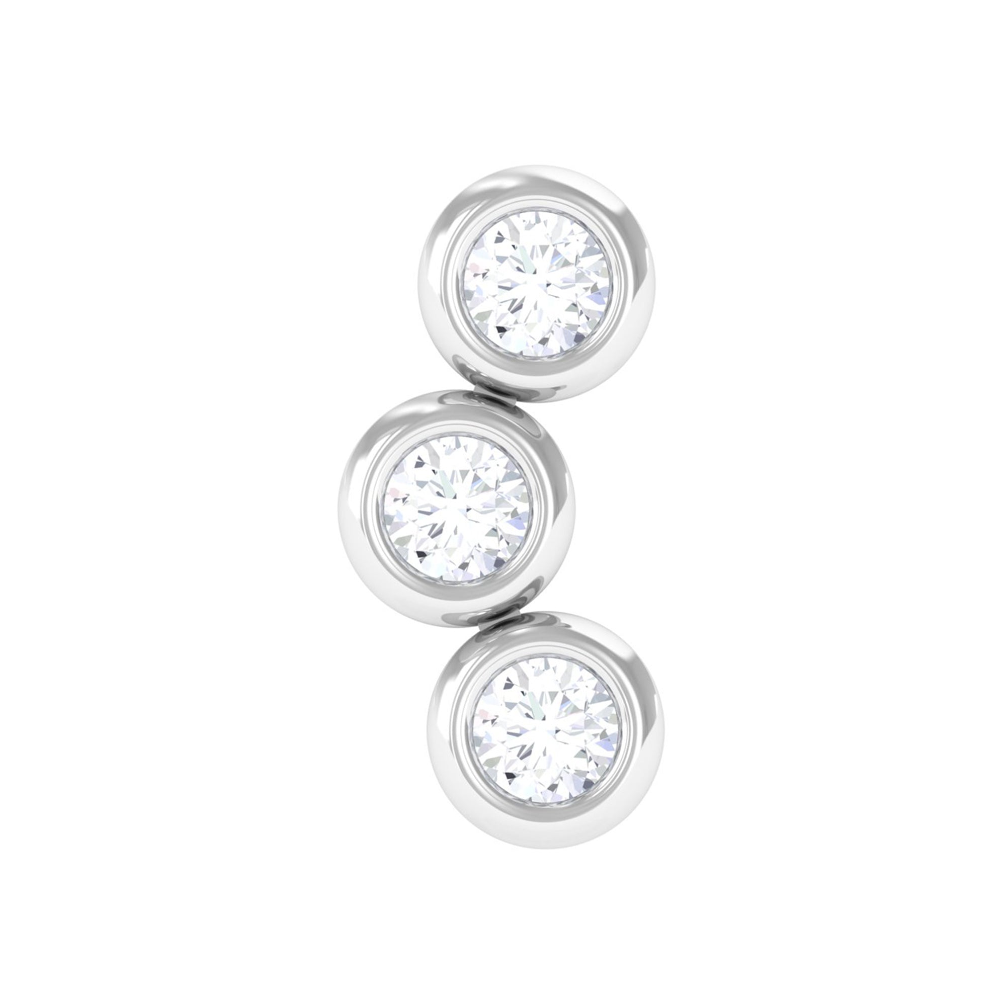 Three Diamond Curved Helix Earring in Bezel Setting Lab - ( EF-VS ) - Rosec Jewels