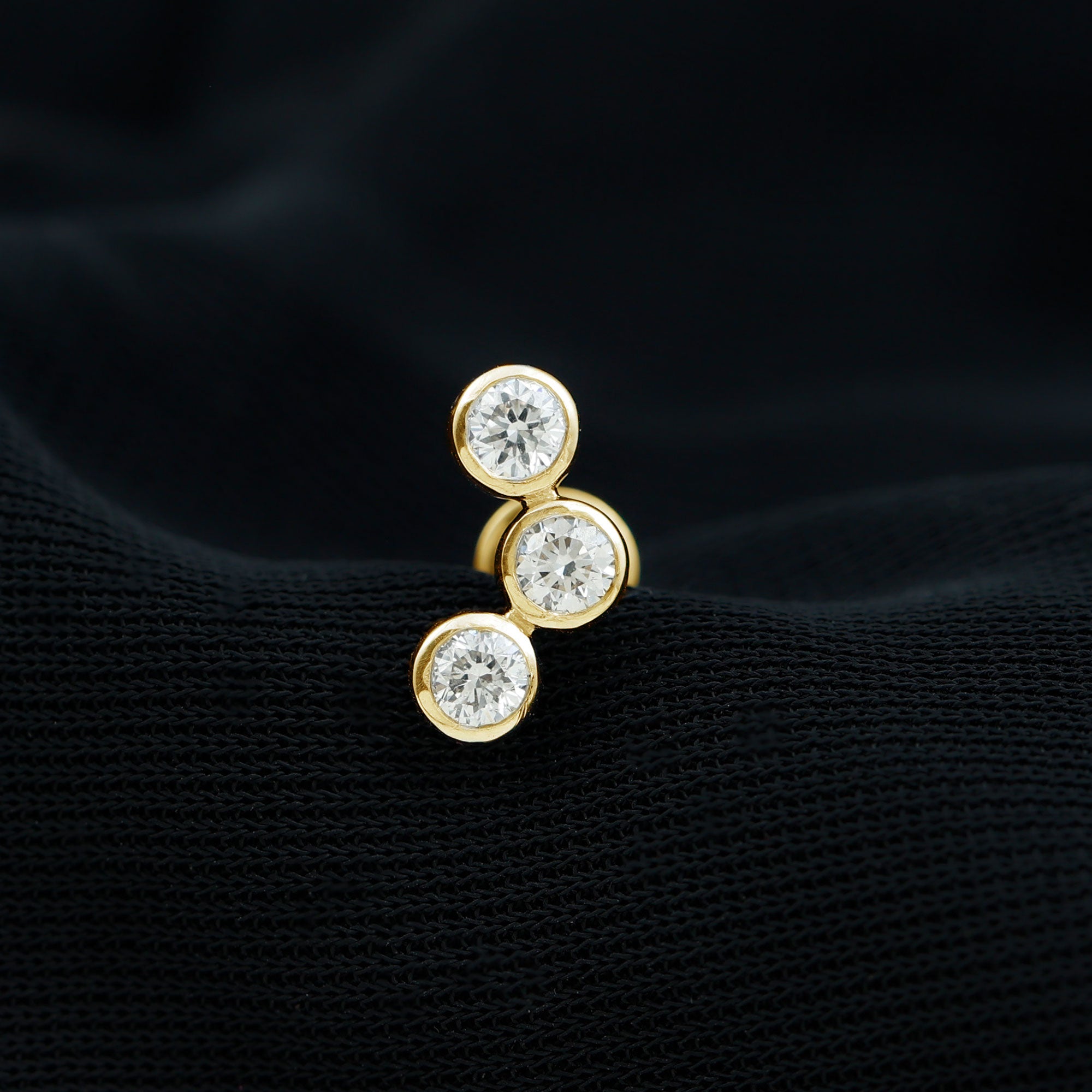 Three Diamond Curved Helix Earring in Bezel Setting Lab - ( EF-VS ) - Rosec Jewels