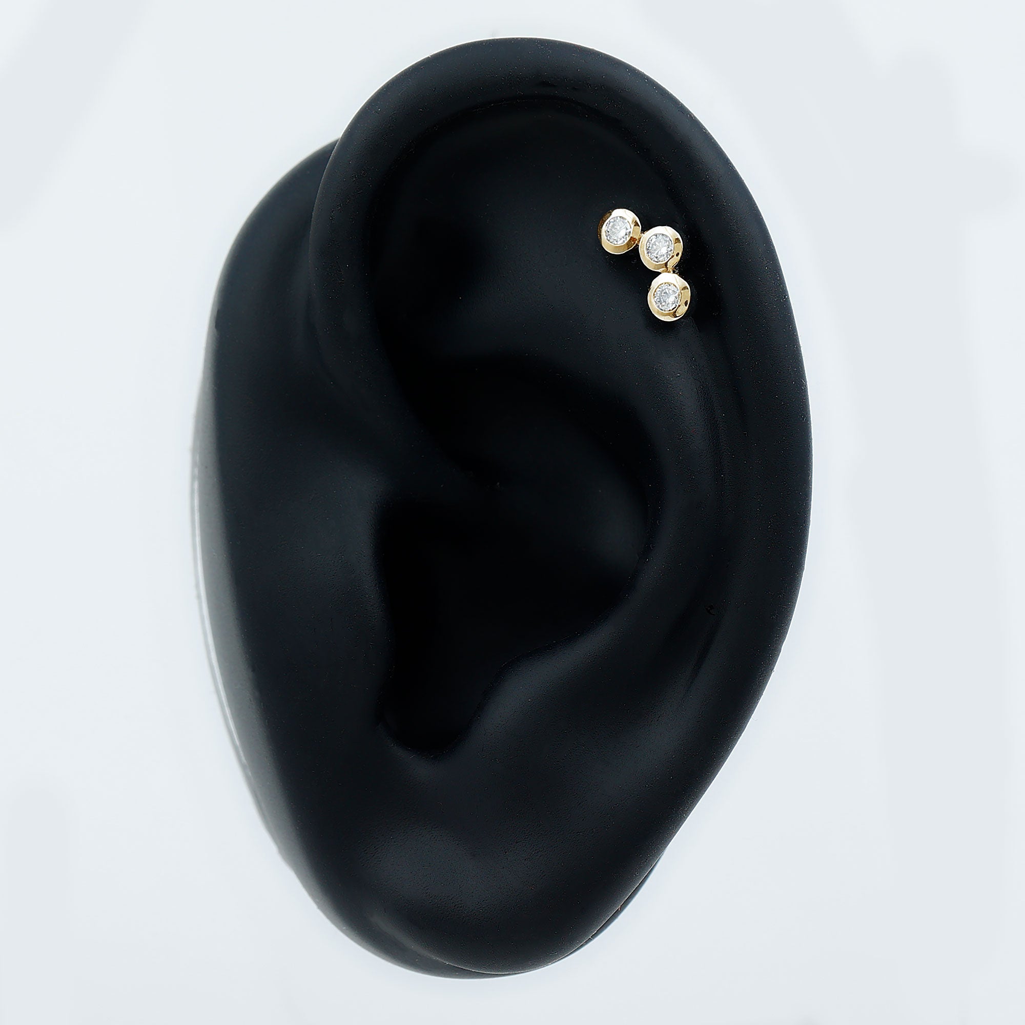 Three Diamond Curved Helix Earring in Bezel Setting Lab - ( EF-VS ) - Rosec Jewels
