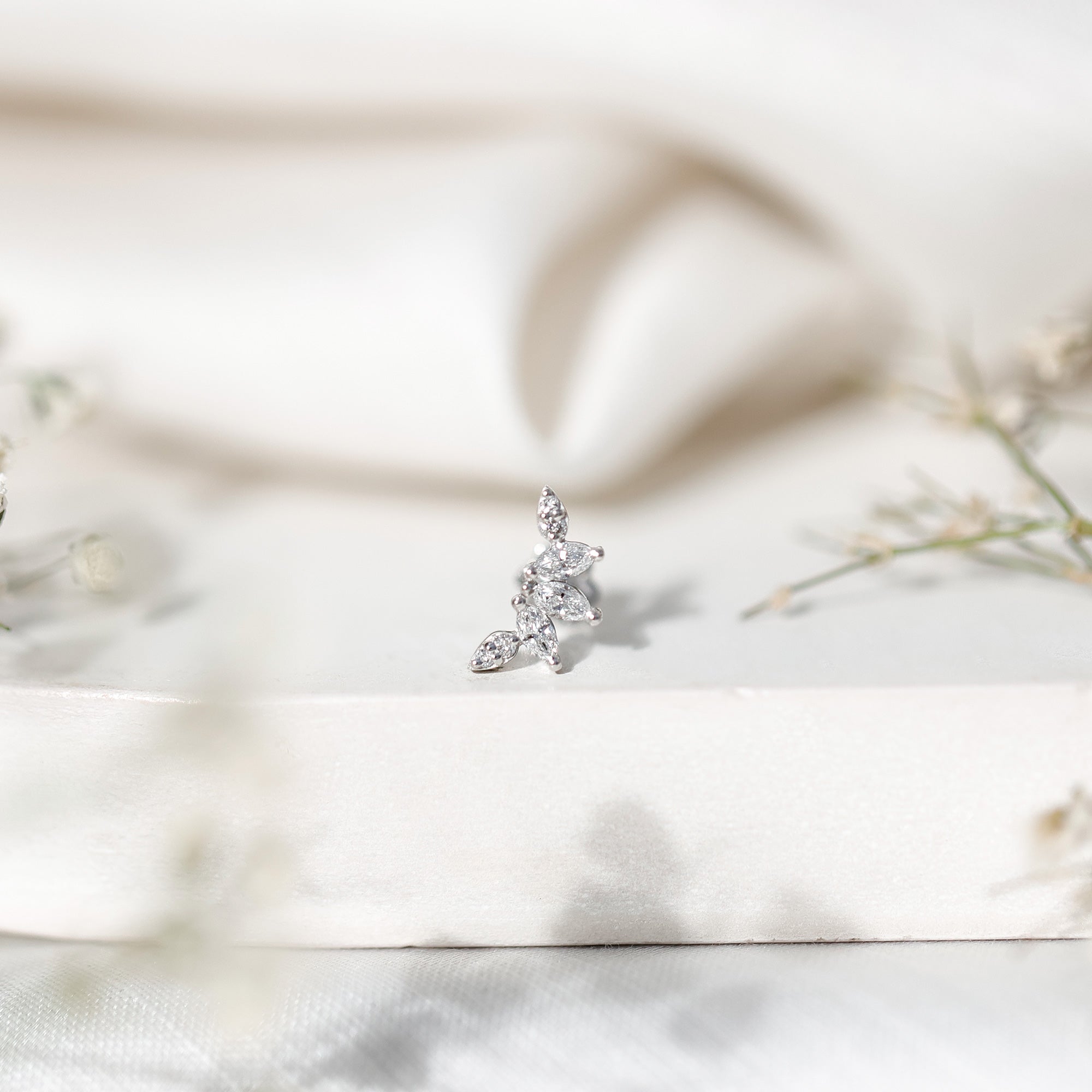 Marquise Diamond Leaf Crawler Earring for Helix Piercing Lab - ( EF-VS ) - Rosec Jewels