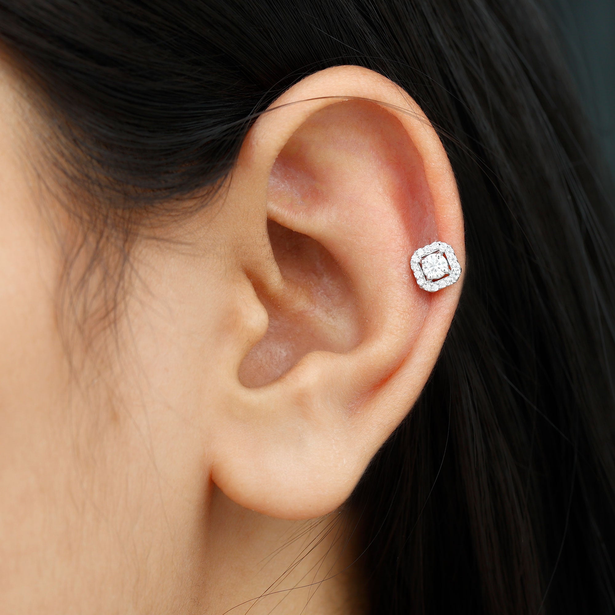 Simple Octagon Shape Diamond Helix Earring Lab - ( EF-VS ) - Rosec Jewels