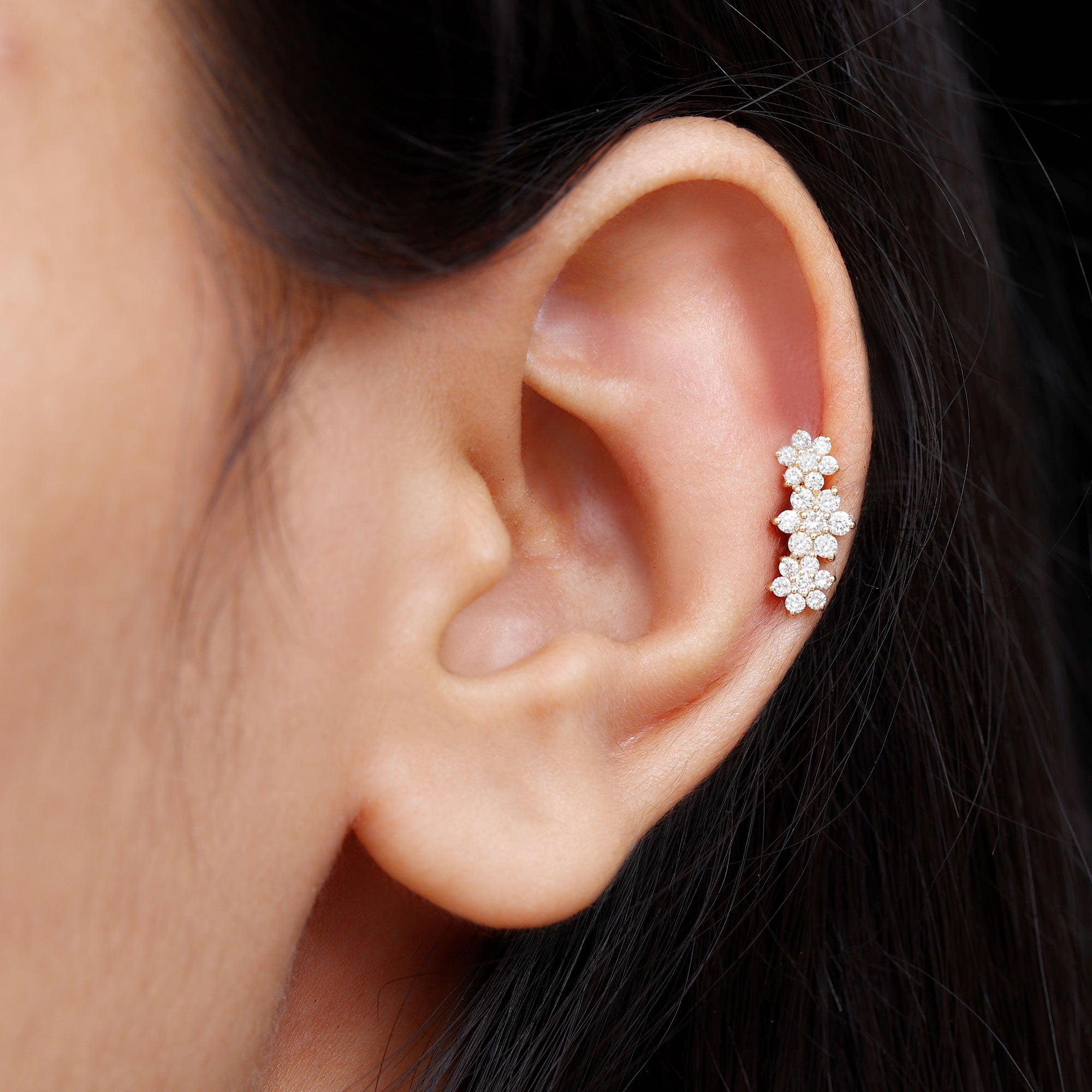 Certified Diamond Flower Crawler Cartilage Earring Lab - ( EF-VS ) - Rosec Jewels