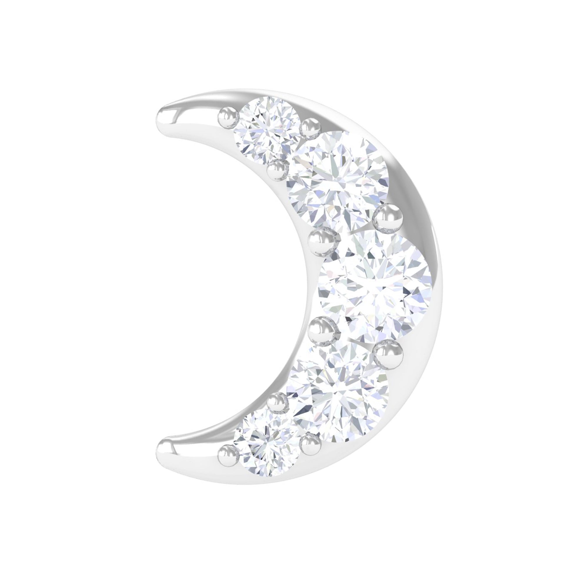 Round Cut Diamond Crescent Moon Cartilage Earring