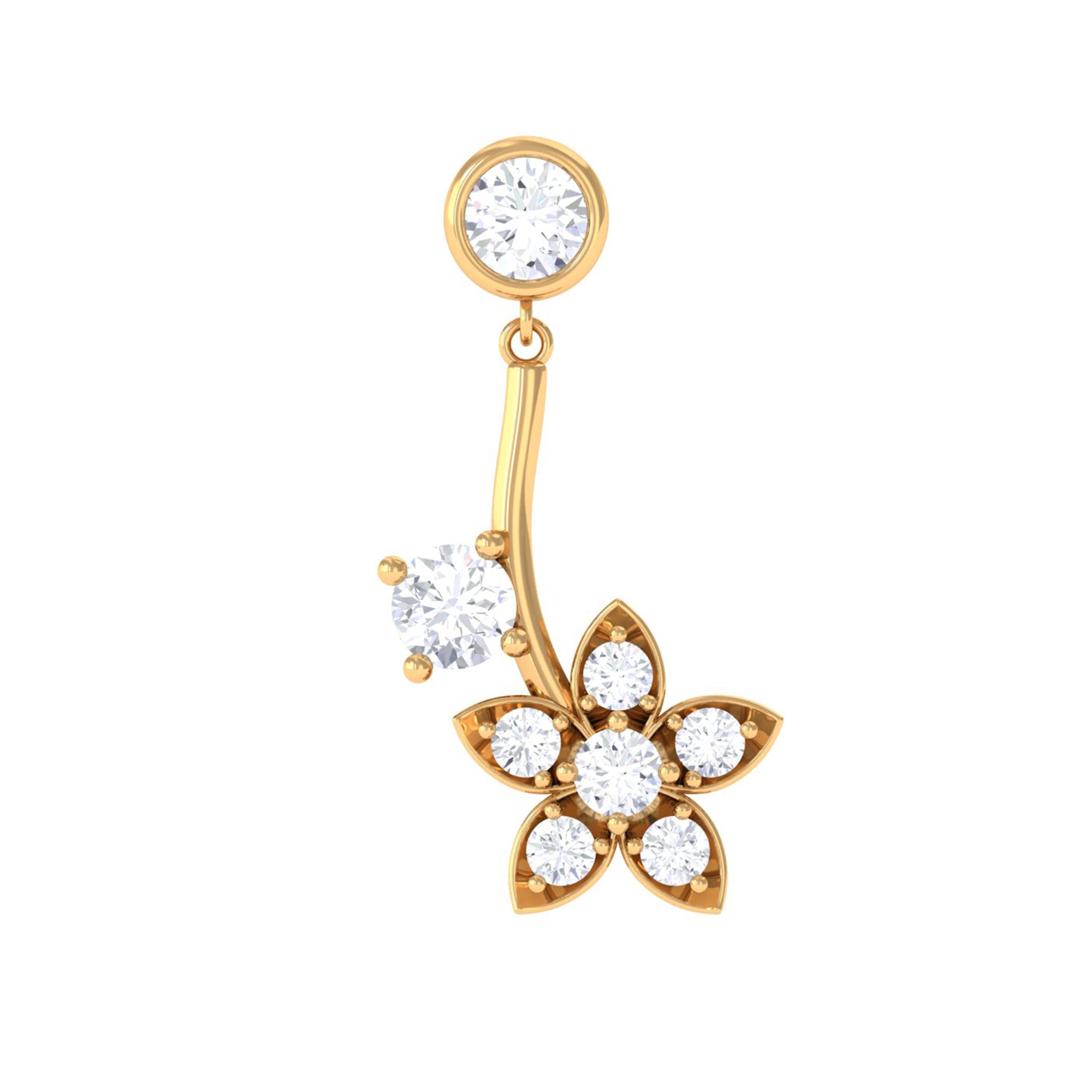 Diamond Floral Drop Earring for Cartilage Piercing Lab - ( EF-VS ) - Rosec Jewels