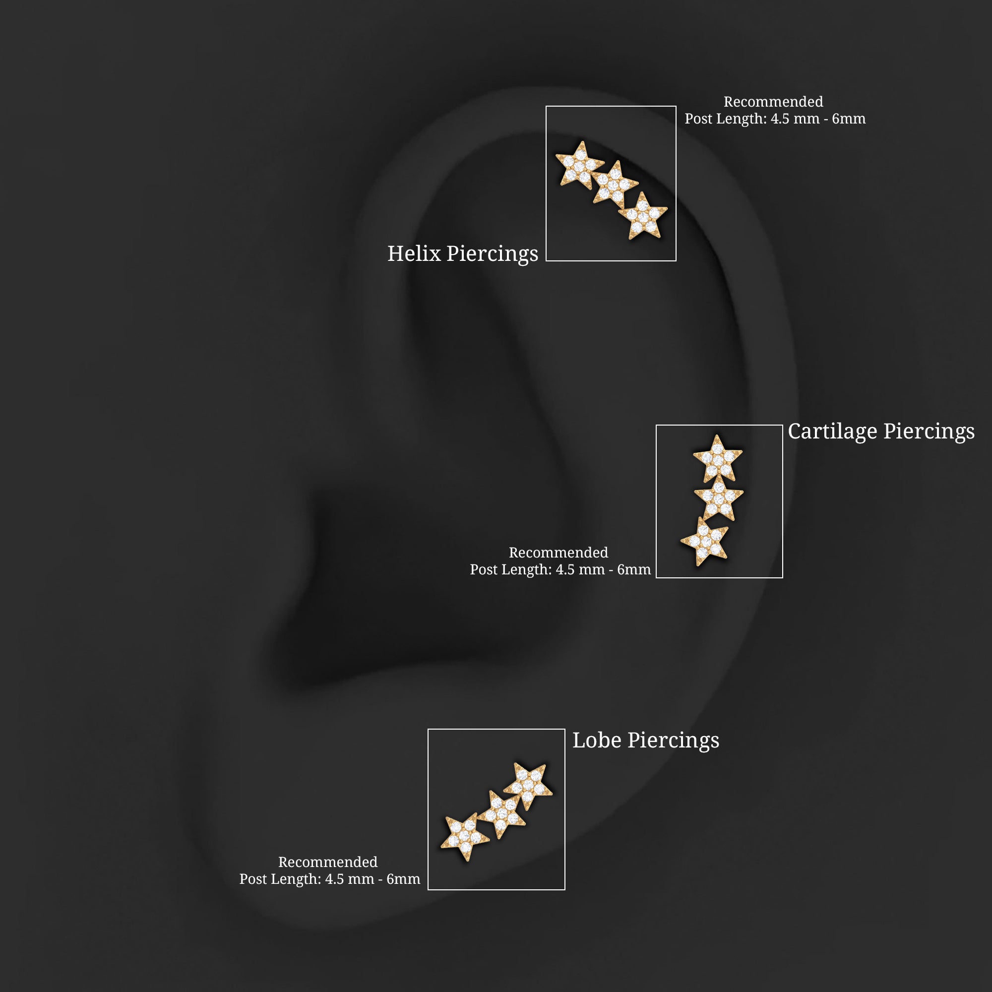 Diamond 3 Star Crawler Earring for Cartilage Piercing Lab - ( EF-VS ) - Rosec Jewels