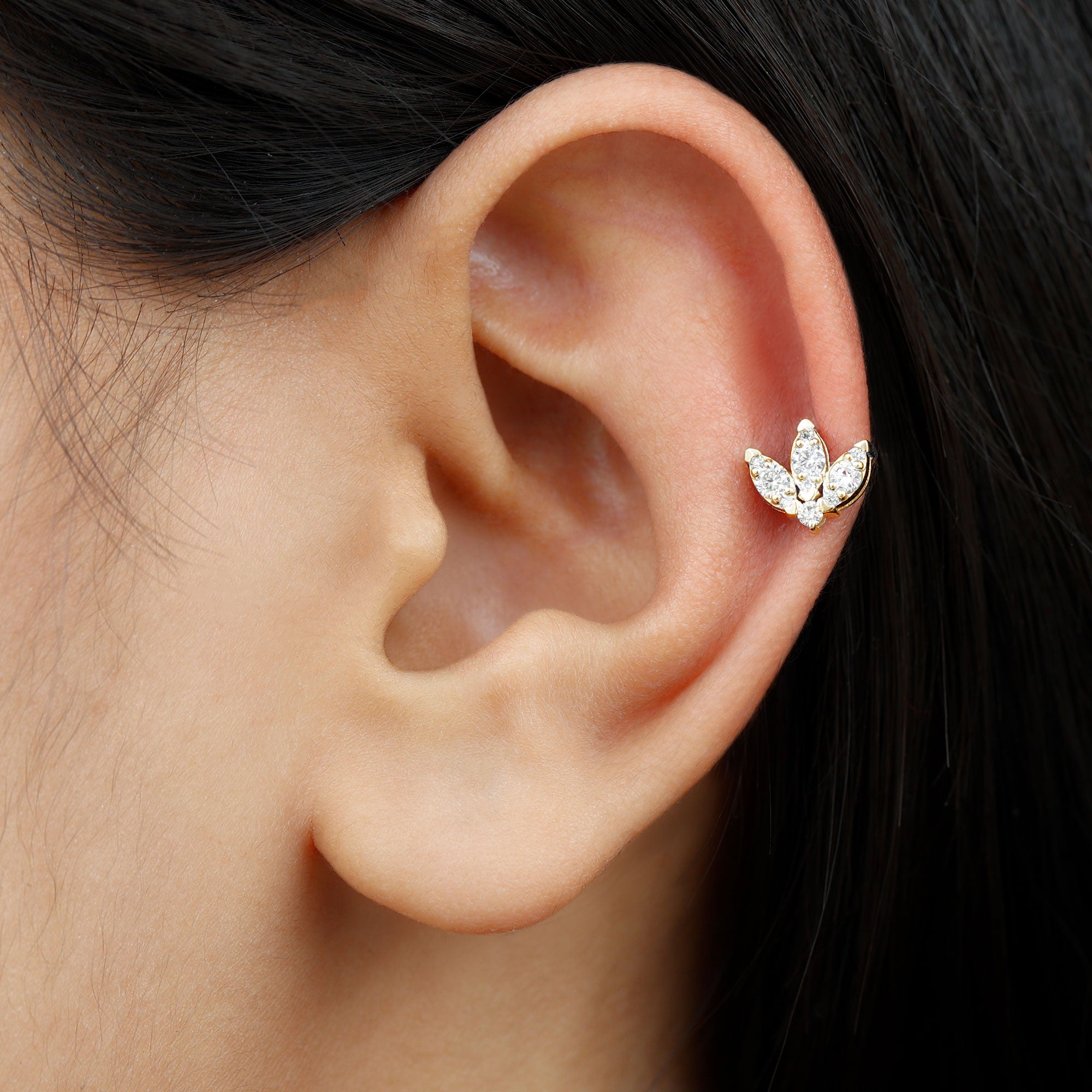 Certified Diamond Lotus Flower Earring with Flat Back Lab - ( EF-VS ) - Rosec Jewels