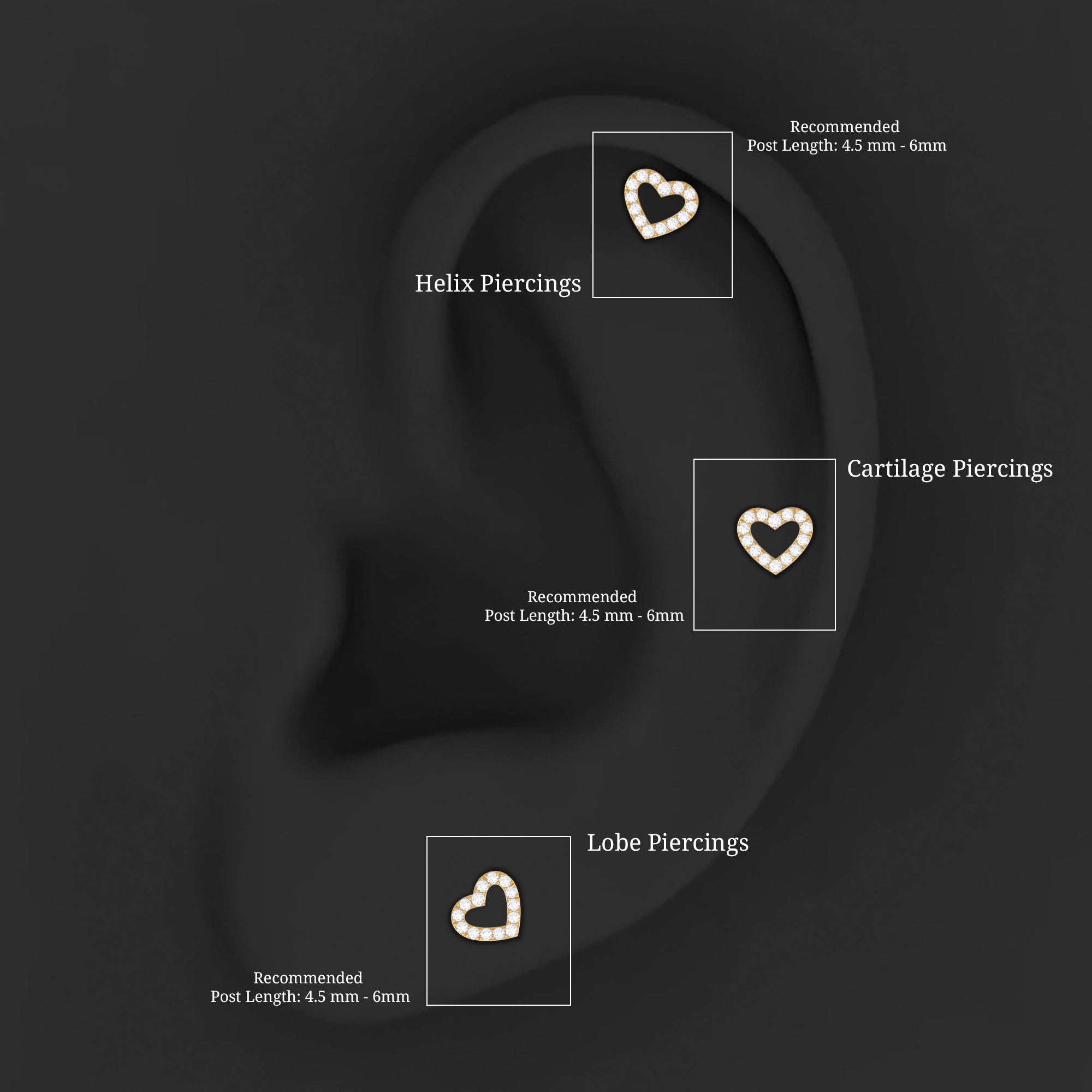 Cute Diamond Open Heart Earring for Helix Piercing Lab - ( EF-VS ) - Rosec Jewels