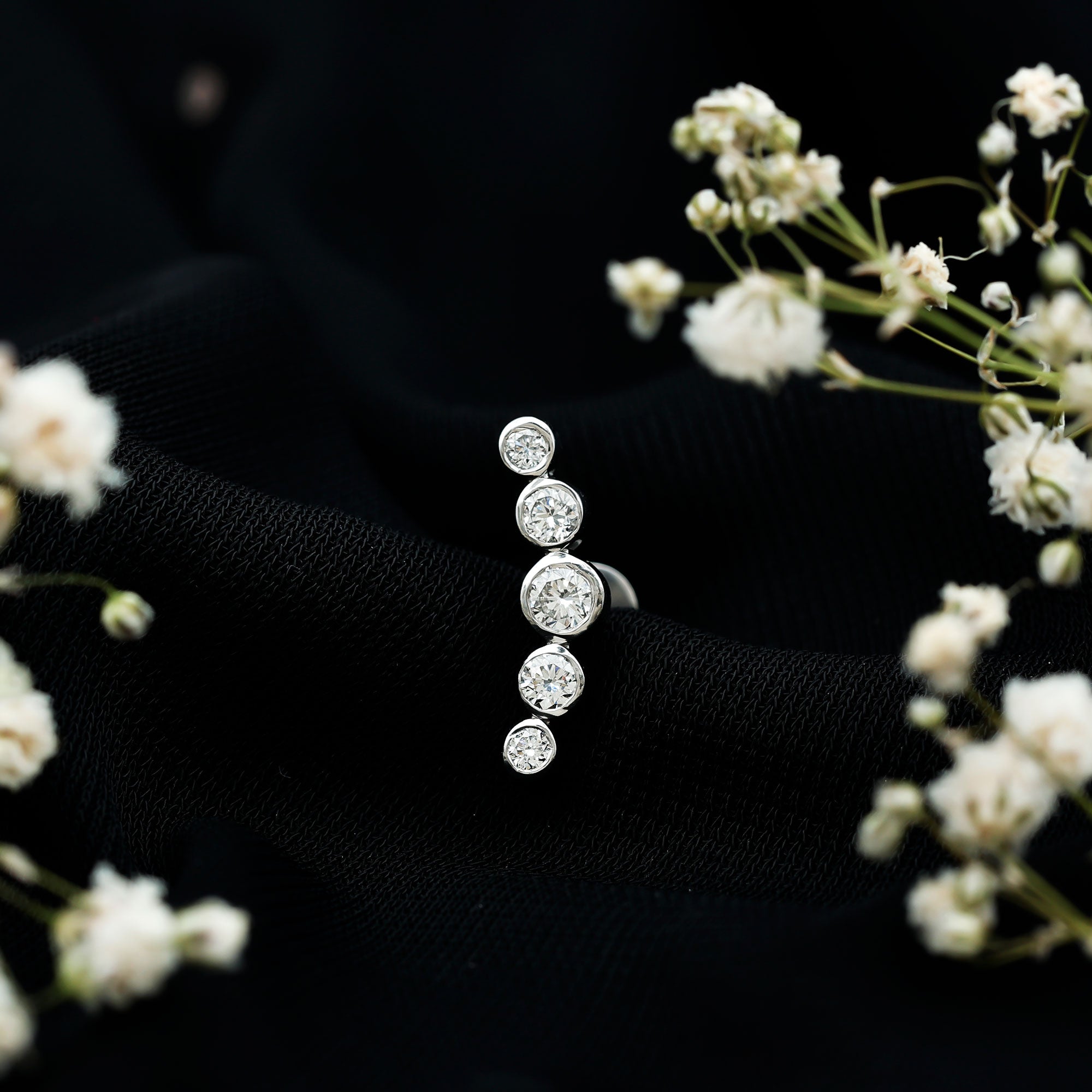 Graduated Style Diamond Crawler Earring for Helix Piercing Lab - ( EF-VS ) - Rosec Jewels