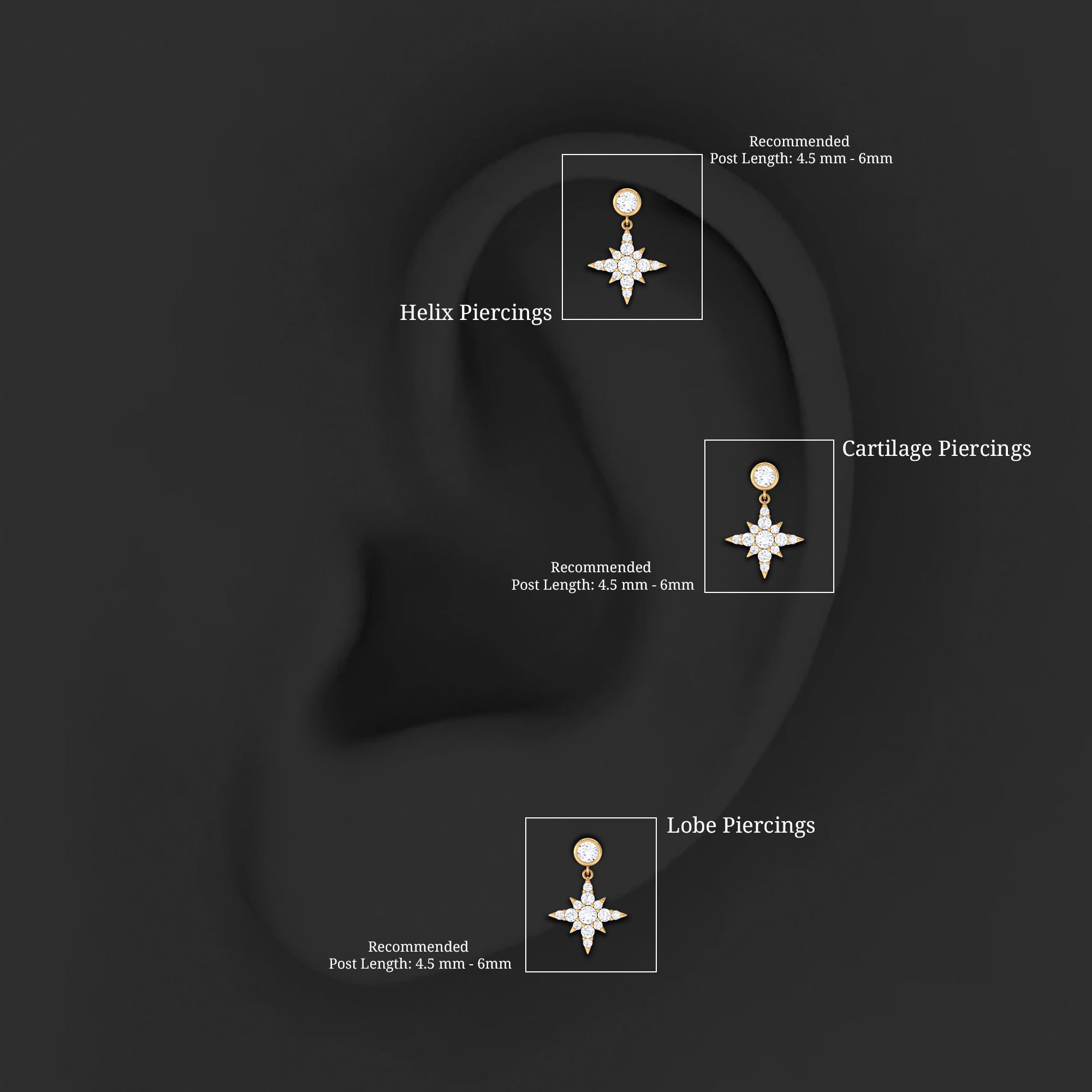 Certified Diamond Starburst Drop Earring for Helix Piercing Lab - ( EF-VS ) - Rosec Jewels