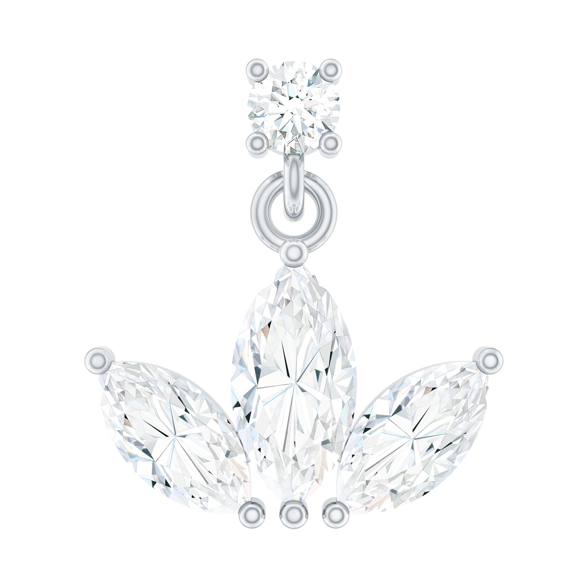 Marquise Diamond Lotus Cartilage Drop Earring Lab - ( EF-VS ) - Rosec Jewels