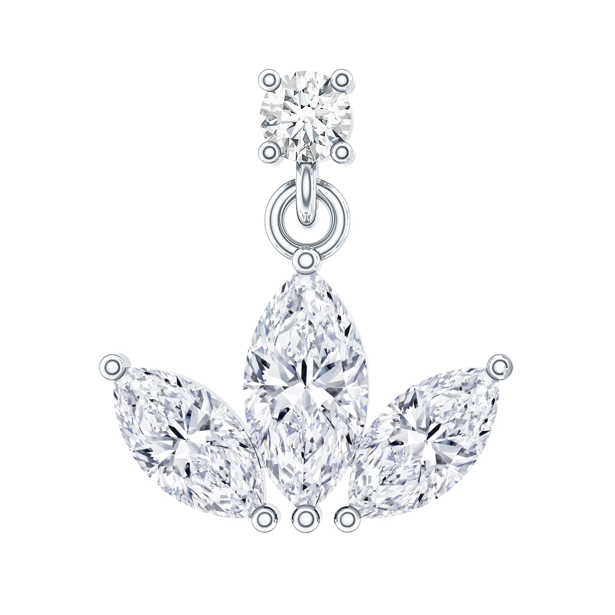 Marquise Diamond Lotus Cartilage Drop Earring Lab - ( EF-VS ) - Rosec Jewels