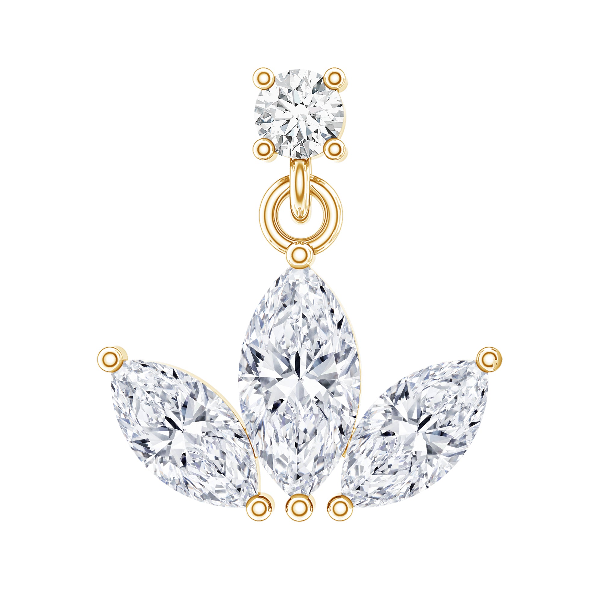 Marquise Diamond Lotus Cartilage Drop Earring Lab - ( EF-VS ) - Rosec Jewels