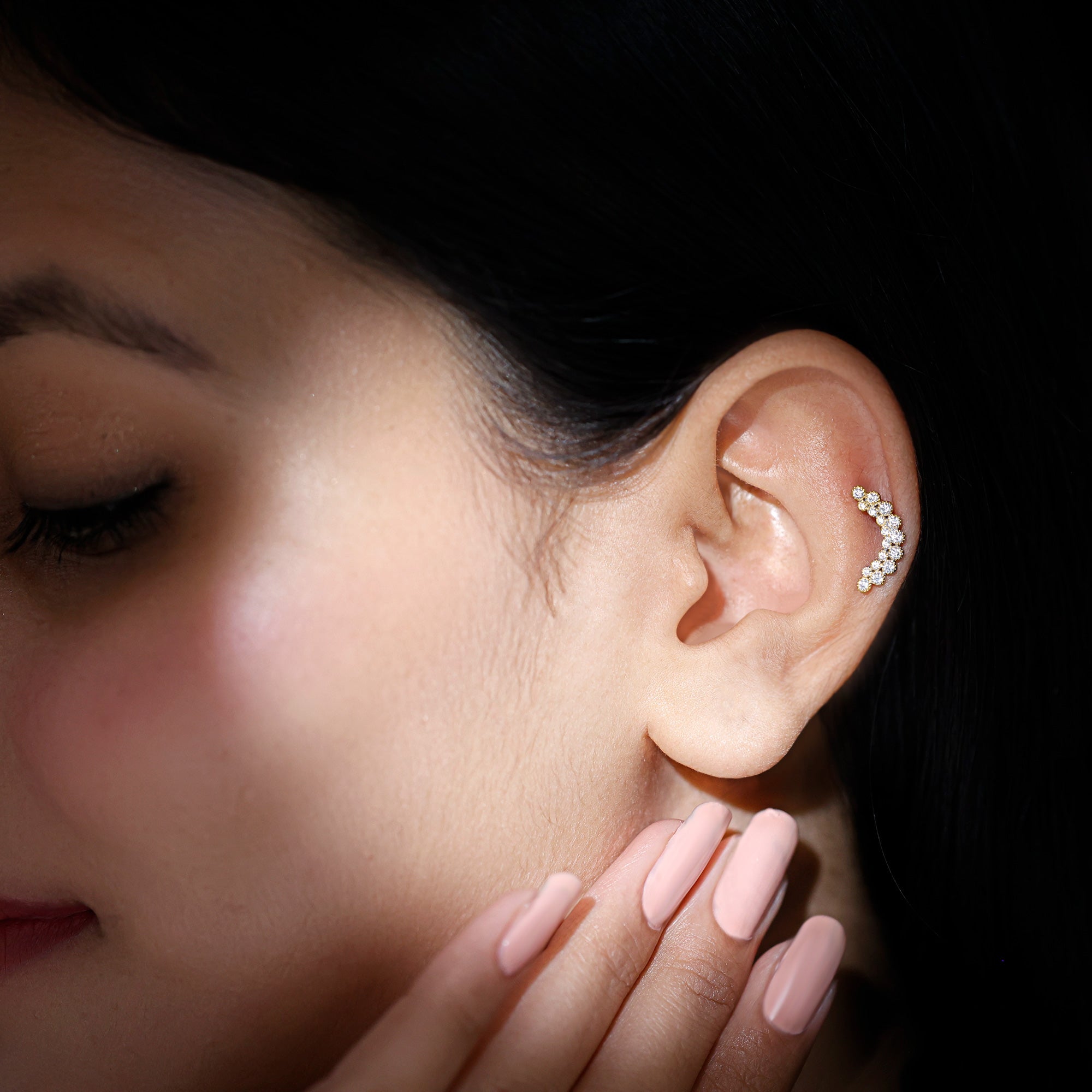 Diamond Curved Crawler Earring in Bezel Set Lab - ( EF-VS ) - Rosec Jewels