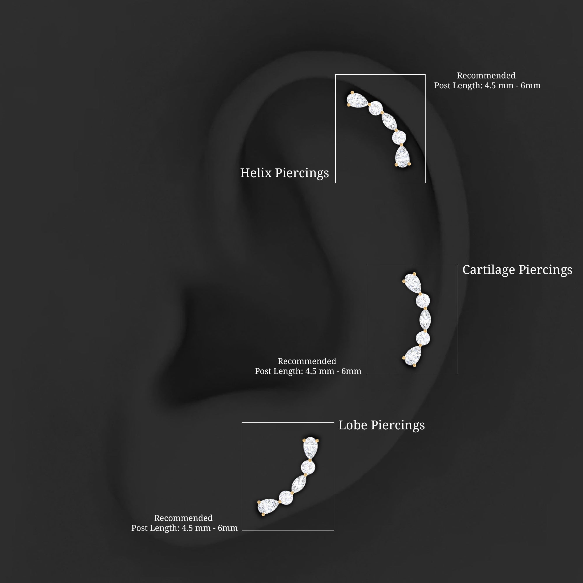Simple Diamond Curved Crawler Earring for Helix Piercing Lab - ( EF-VS ) - Rosec Jewels