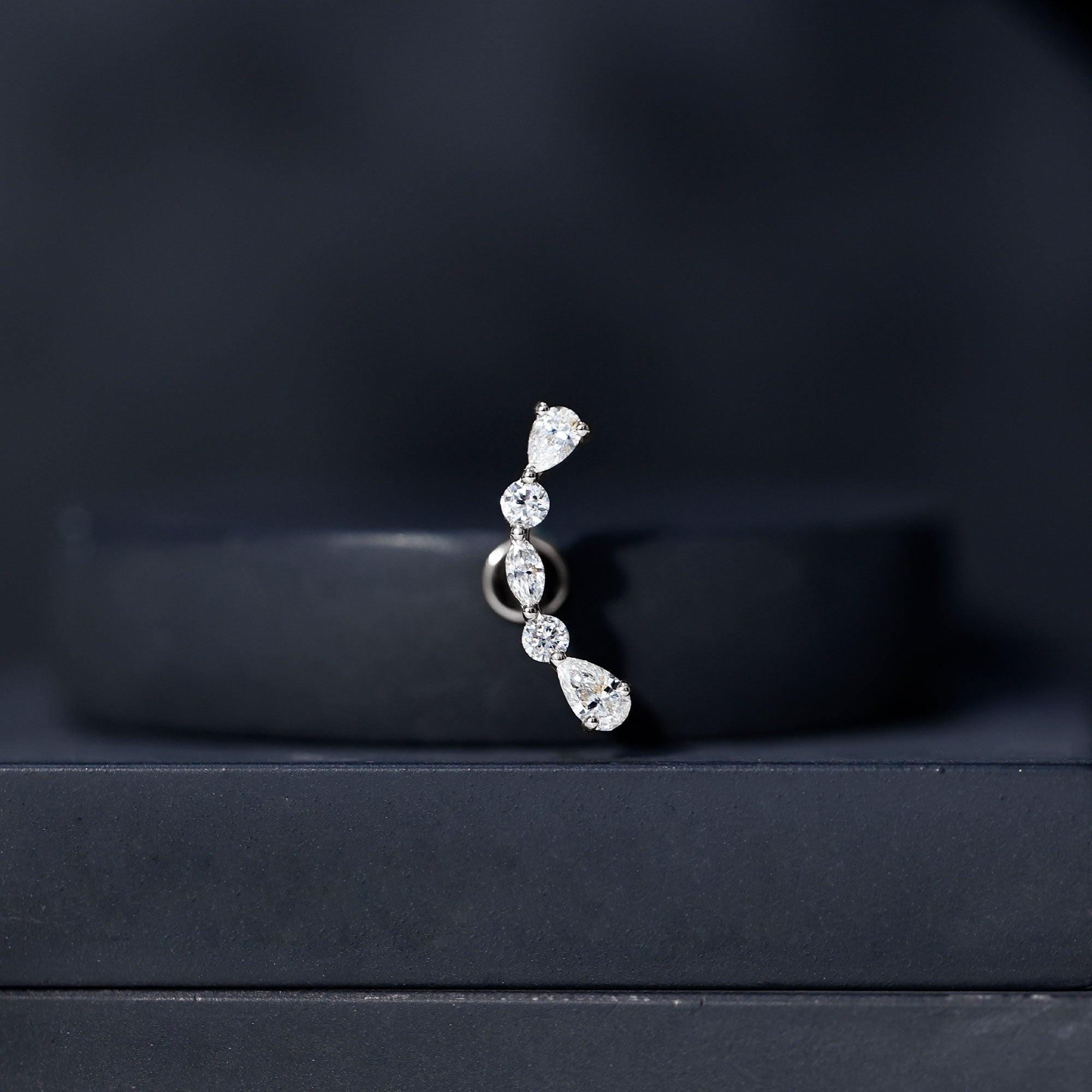 Simple Diamond Curved Crawler Earring for Helix Piercing Lab - ( EF-VS ) - Rosec Jewels