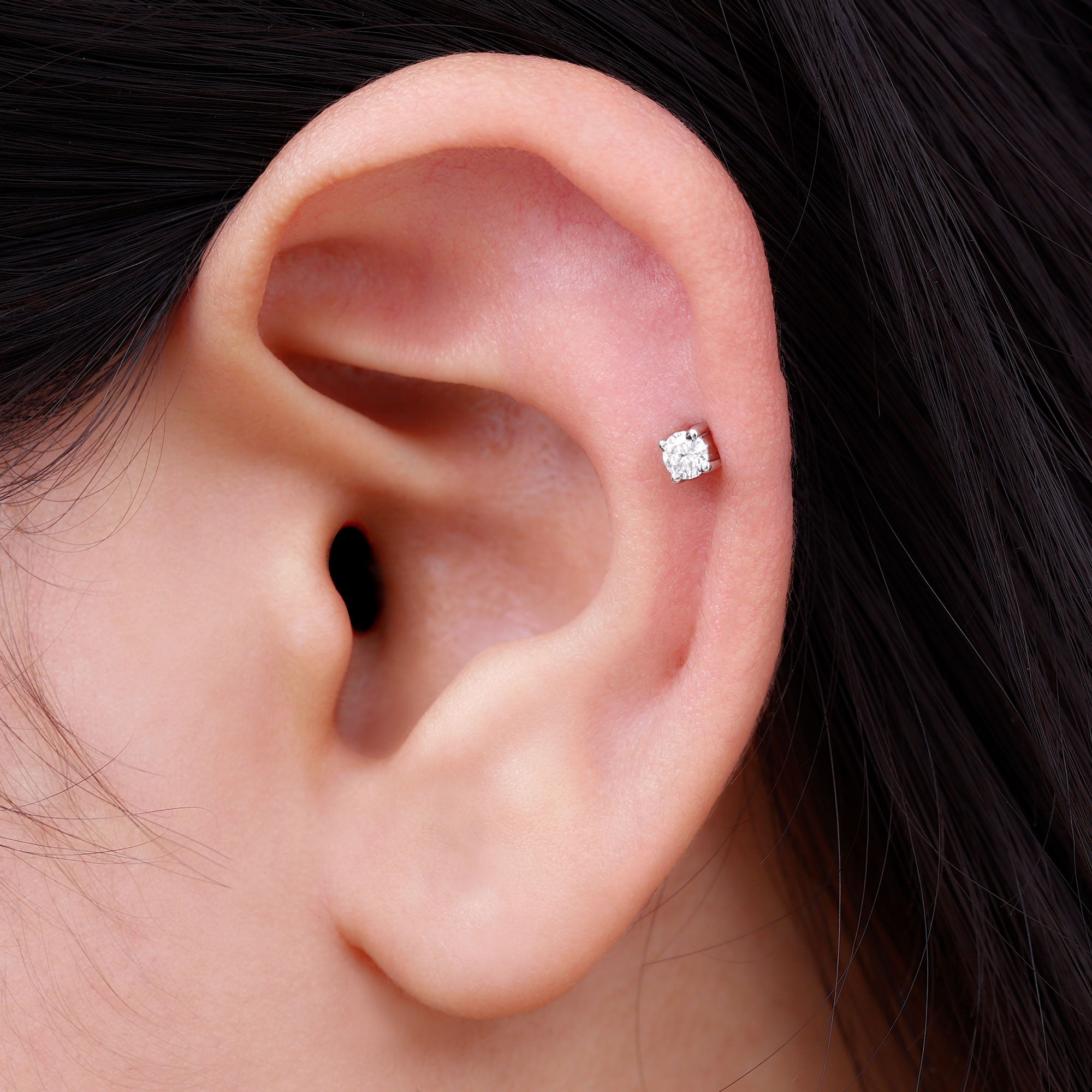 Minimalist Diamond Solitaire Tragus Earring Lab - ( EF-VS ) - Rosec Jewels